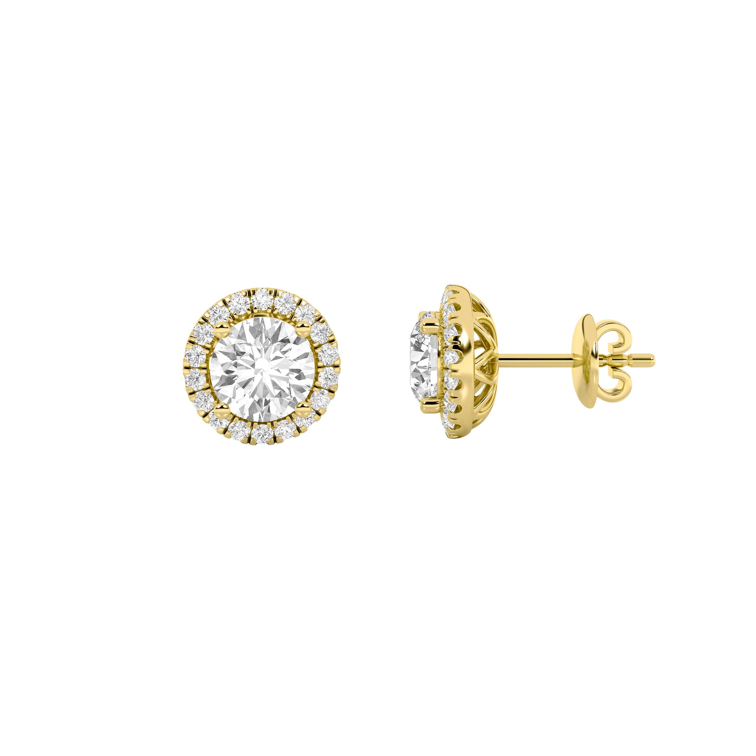3Cttw Round Shaped Lab Grown Diamond (F/VS) Halo Stud  Earrings in 14K Gold