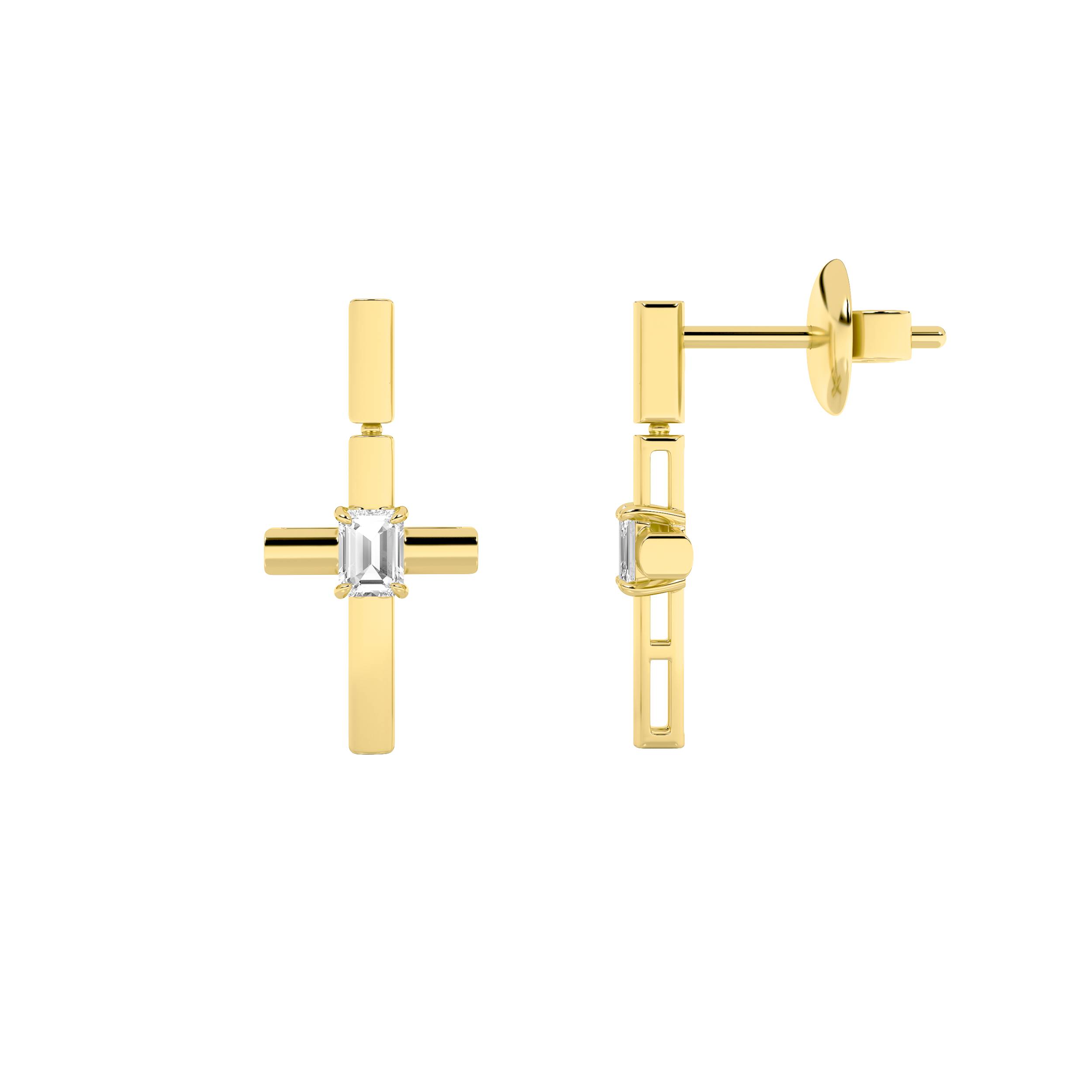 0.5Cttw Emerald Shaped Lab Grown Diamond (F/VS) Cross Earrings in 14K Gold