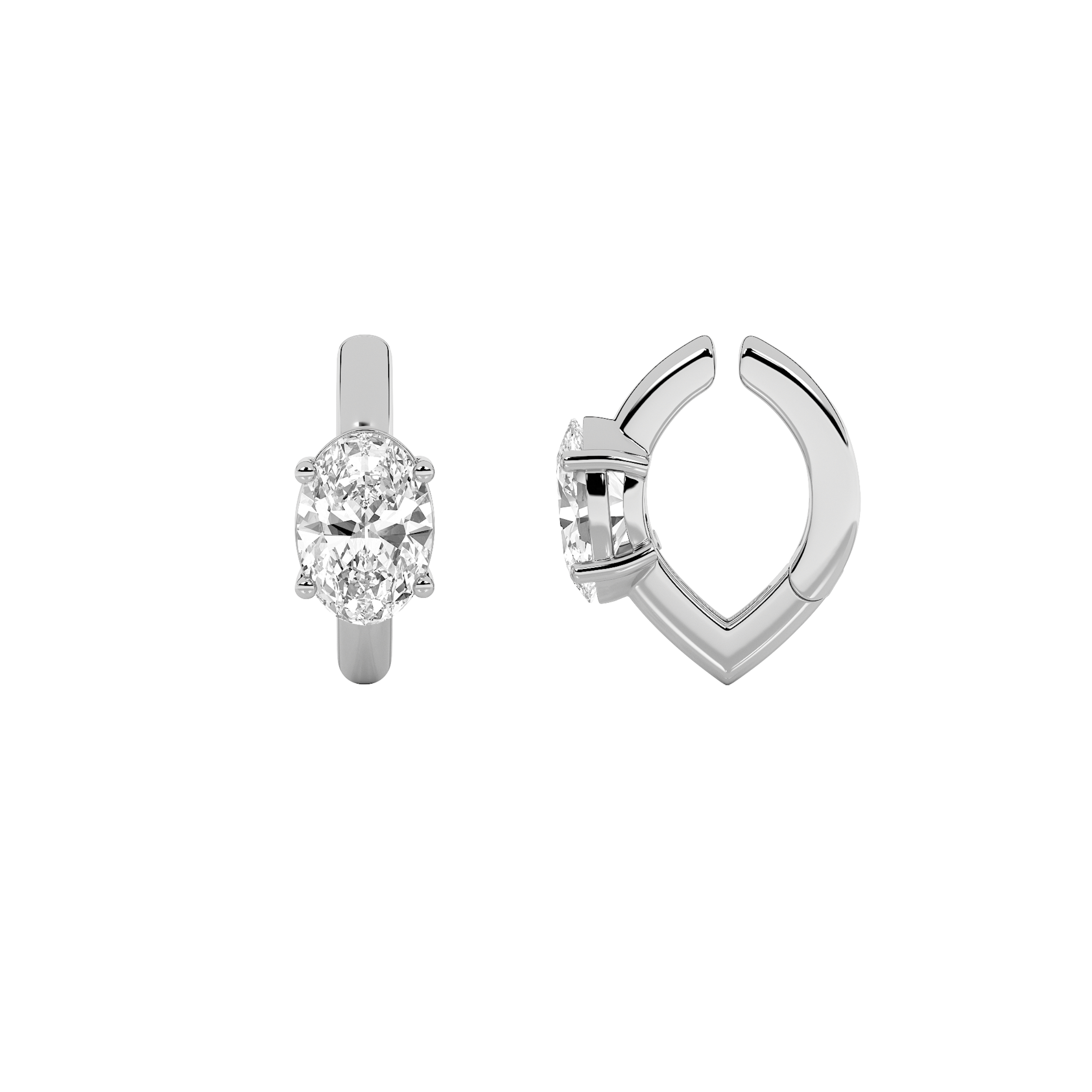 0.5Cttw Oval Shaped Lab Grown Diamond (F/VS) Huggie Cuff Earrings in 14K Gold
