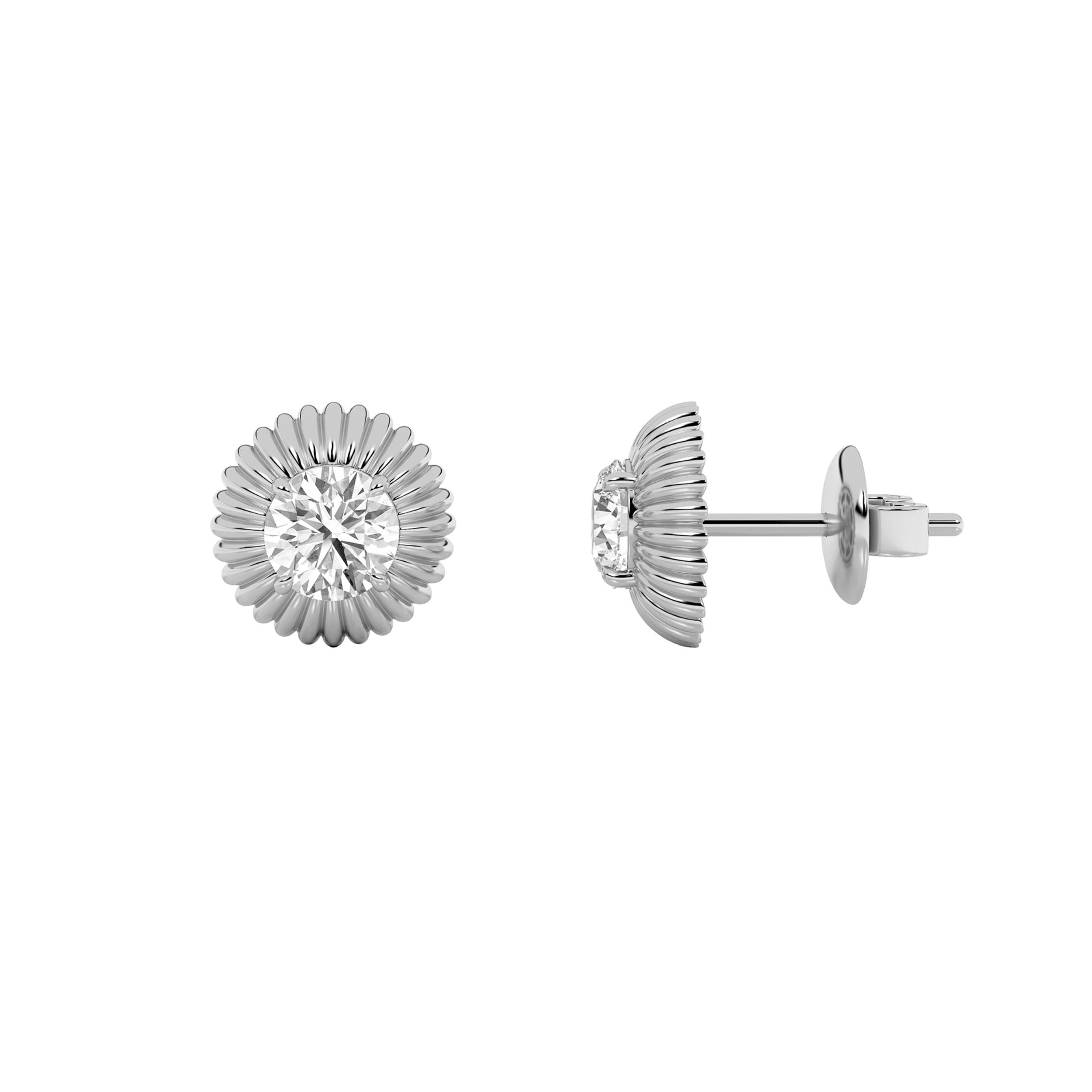 2Cttw Round Shaped Lab Grown Diamond (F/VS) Vintage Inspired Stud Earrings in 14K Gold