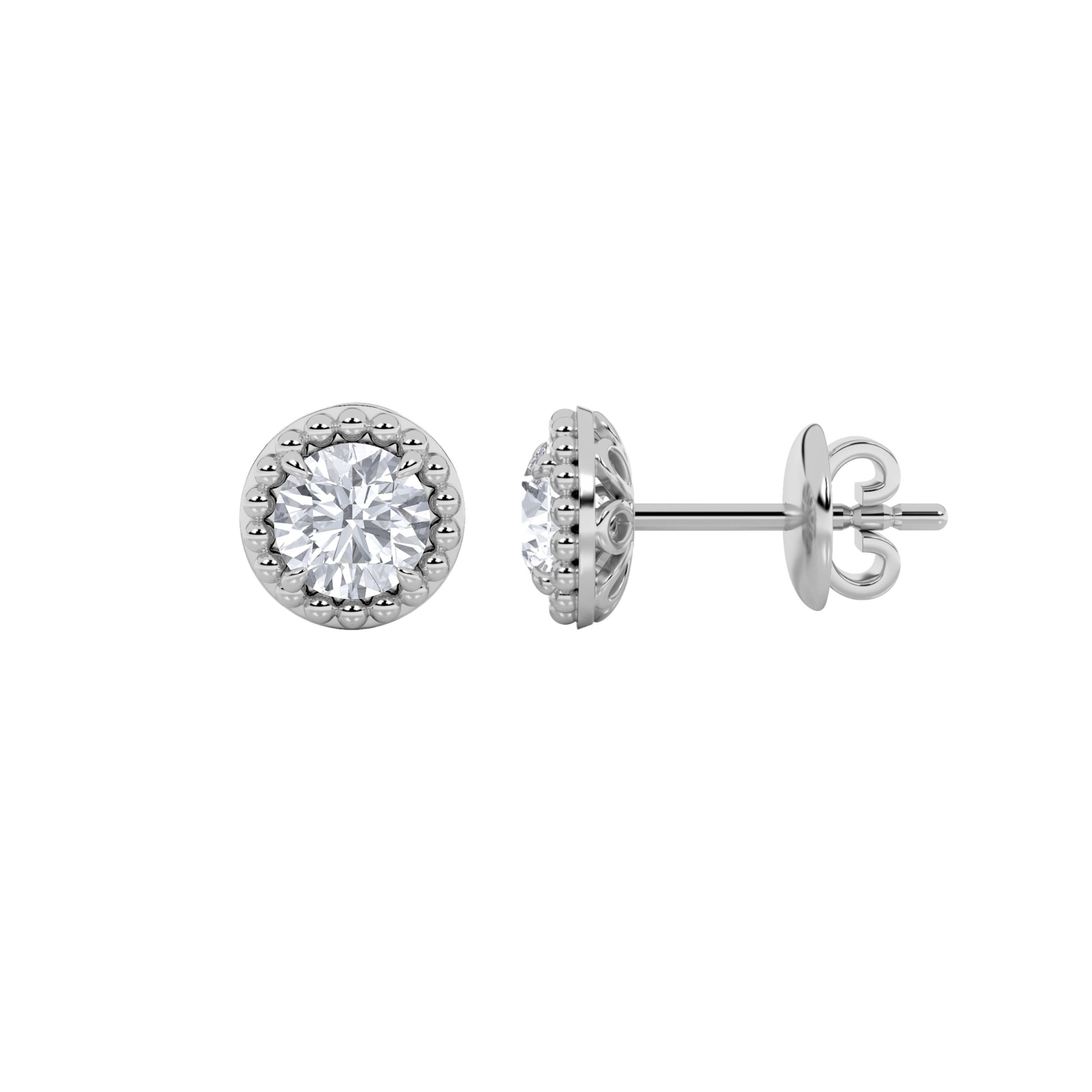 2Cttw Round Shaped Lab Grown Diamond (F/VS) Stud Earrings in 14K Gold