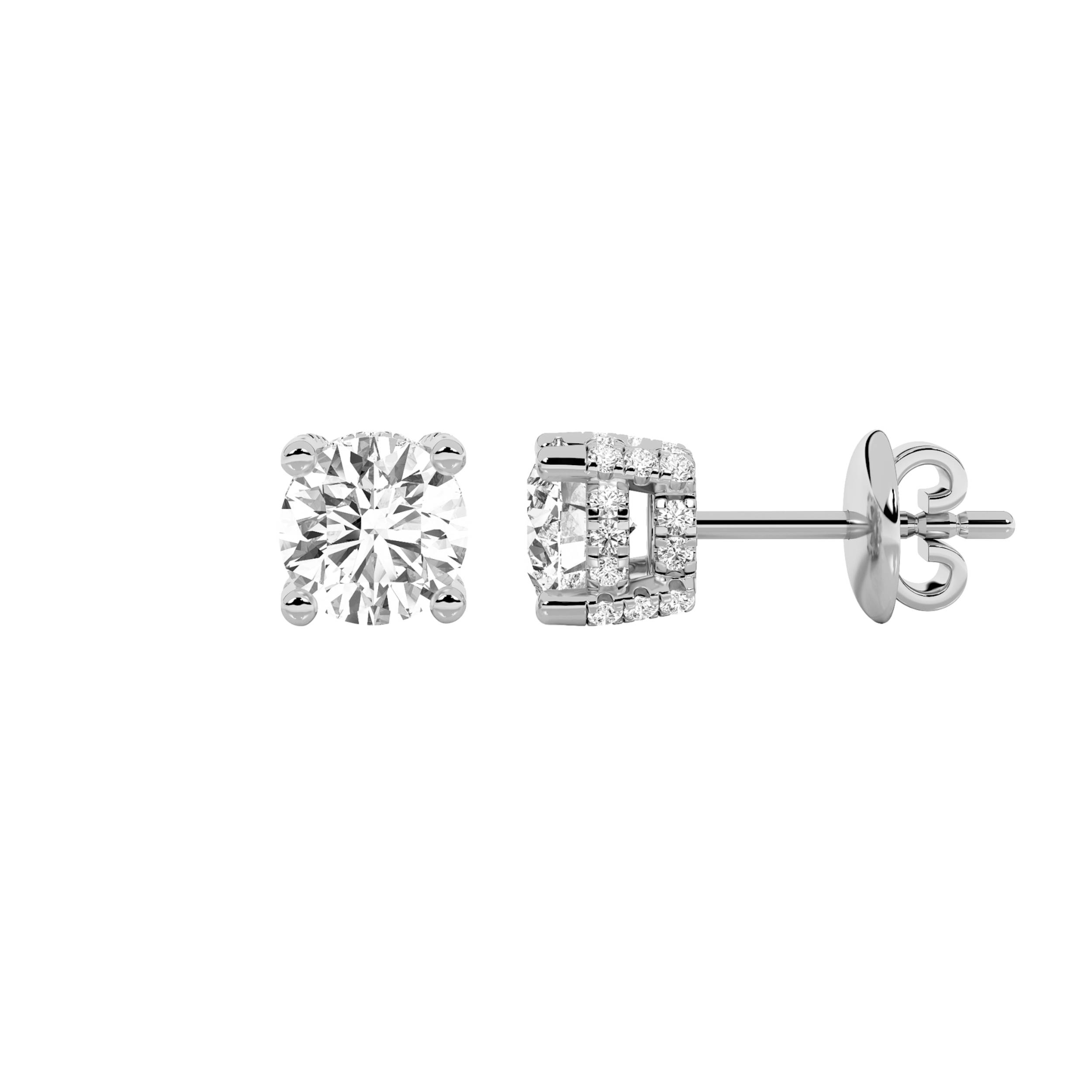 2Cttw Round Shaped Lab Grown Diamond (F/VS) Stud Earrings in 14K Gold