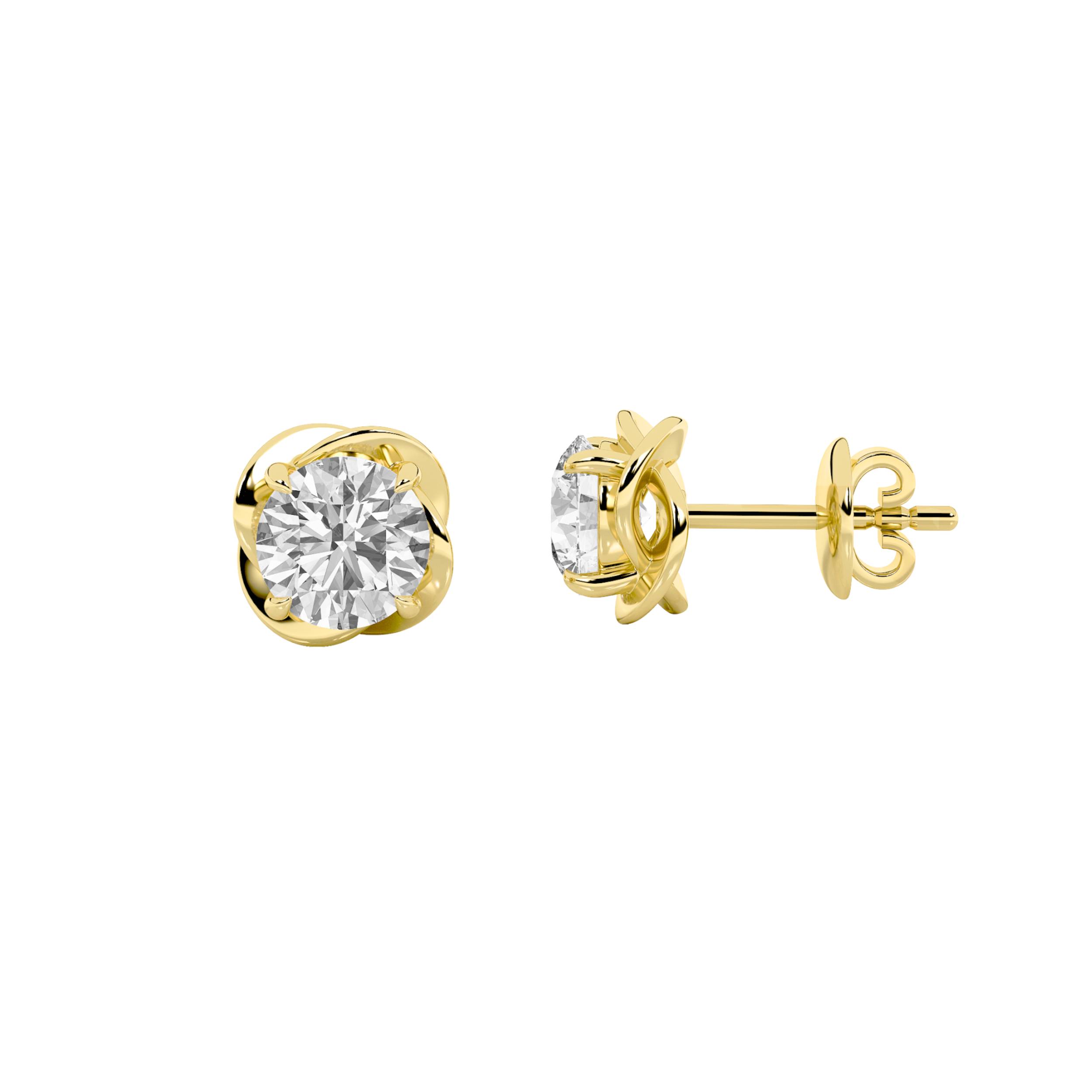 2Cttw Round Shaped Lab Grown Diamond (F/VS) Stud Earrings in 14K Gold