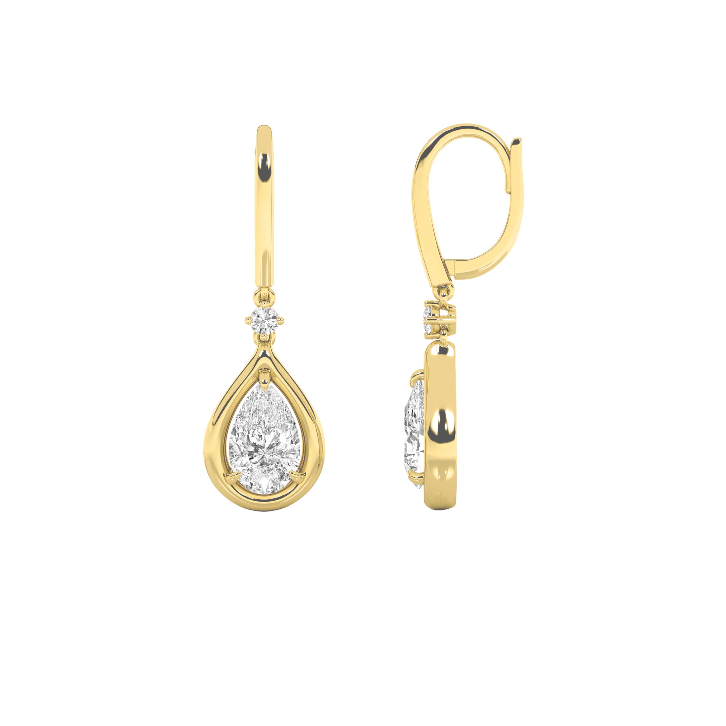 2Cttw Pear Shaped Lab Grown Diamond (F/VS) Dangle Earrings in 14K Gold
