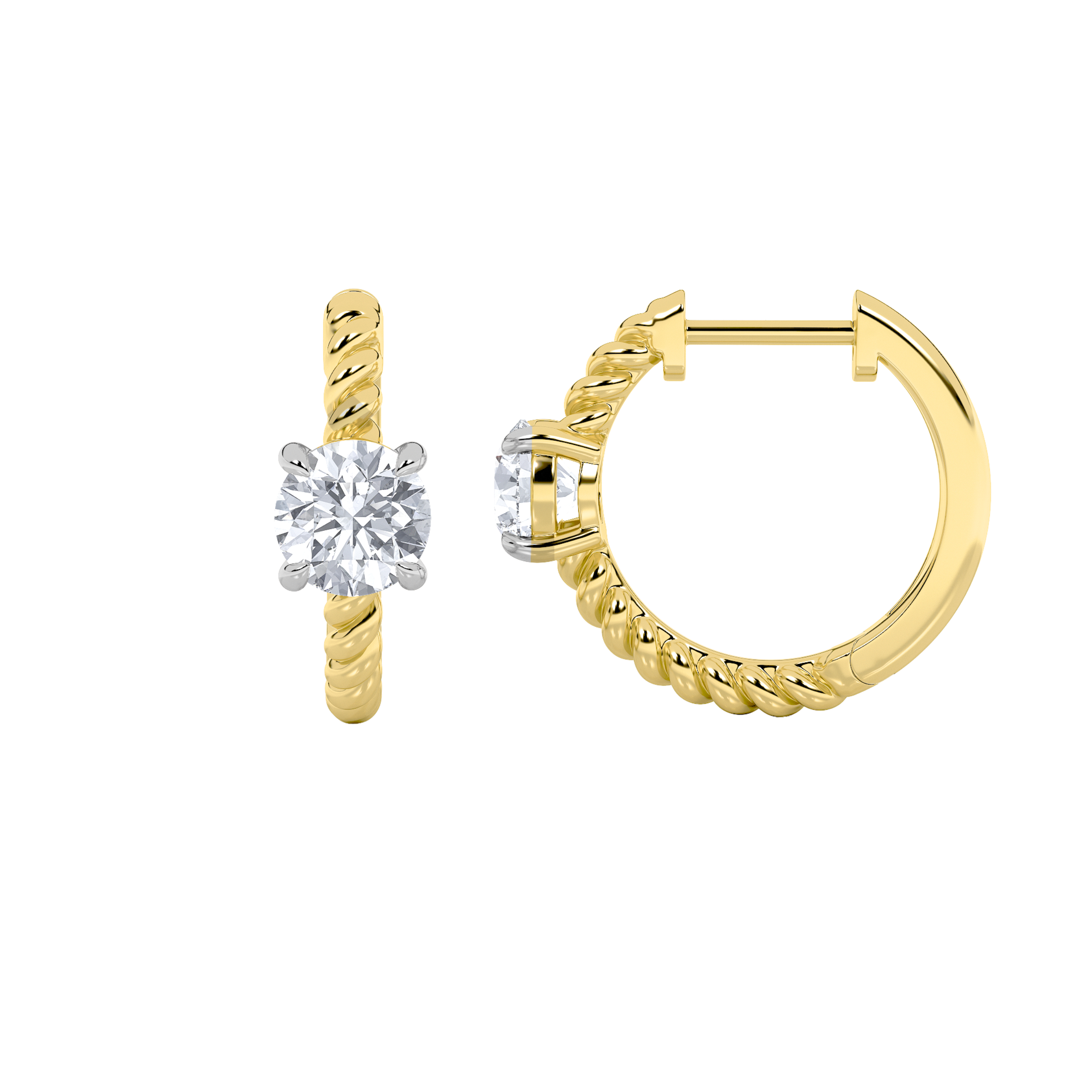 1Cttw Round Shaped Lab Grown Diamond (F/VS) Accented Hoop Earrings in 14K Gold