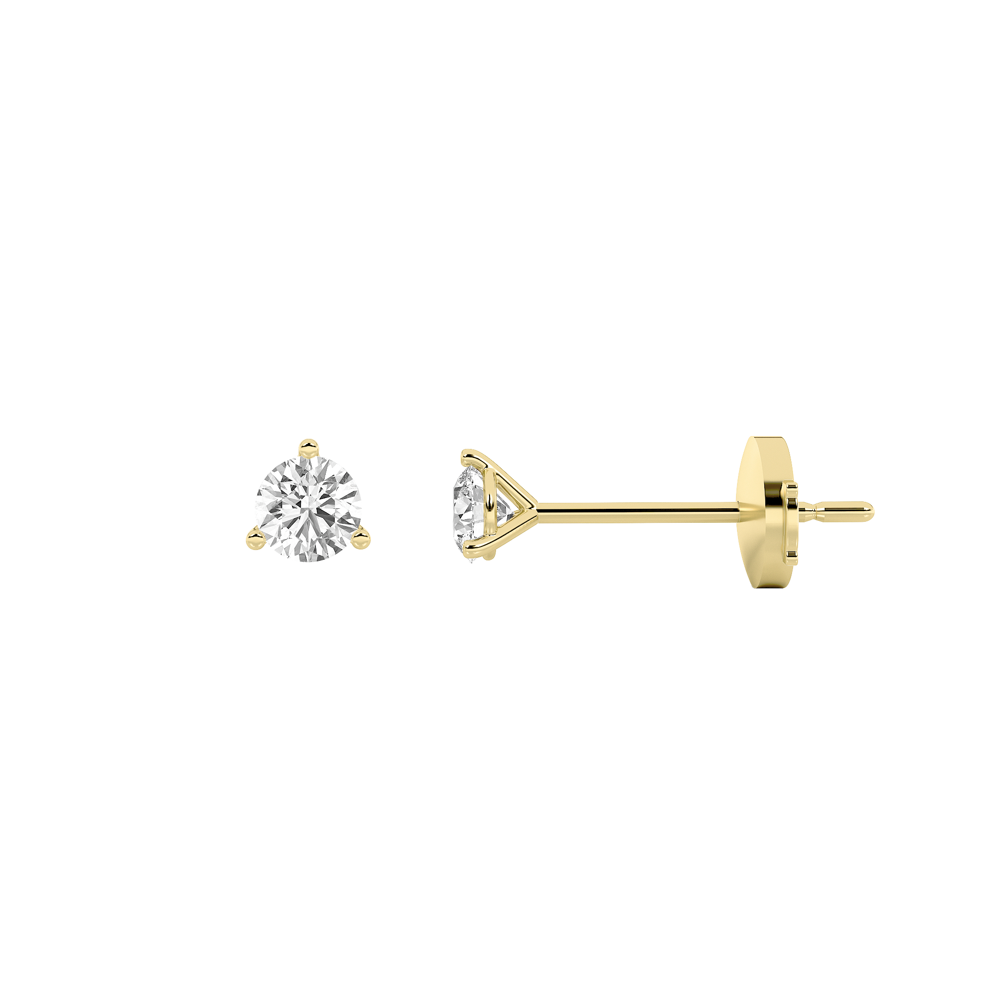 0.5Cttw Round Shaped Lab Grown Diamond (F/VS) Three Prong Martini Stud Earrings in 14K Gold