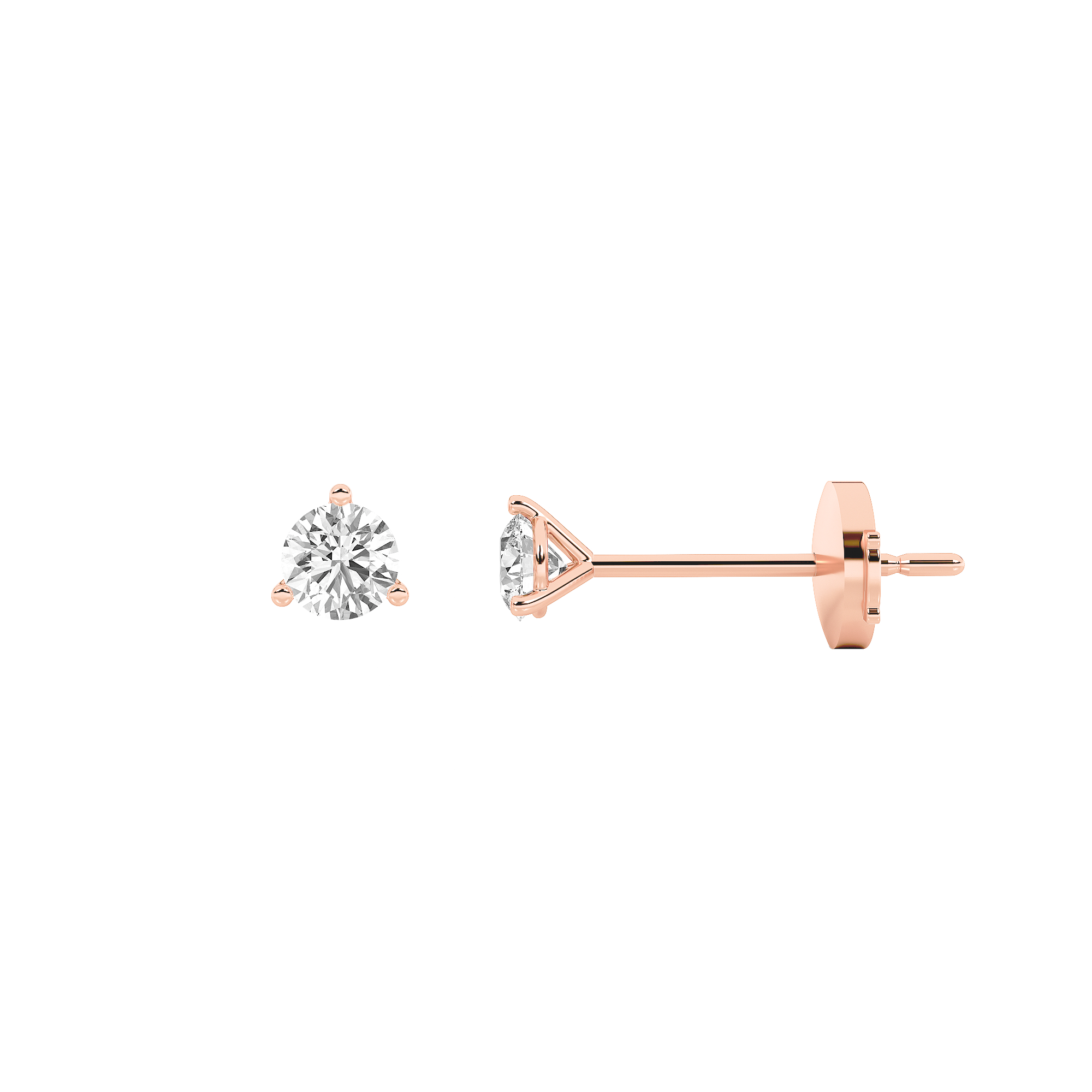 0.5Cttw Round Shaped Lab Grown Diamond (F/VS) Three Prong Martini Stud Earrings in 14K Gold
