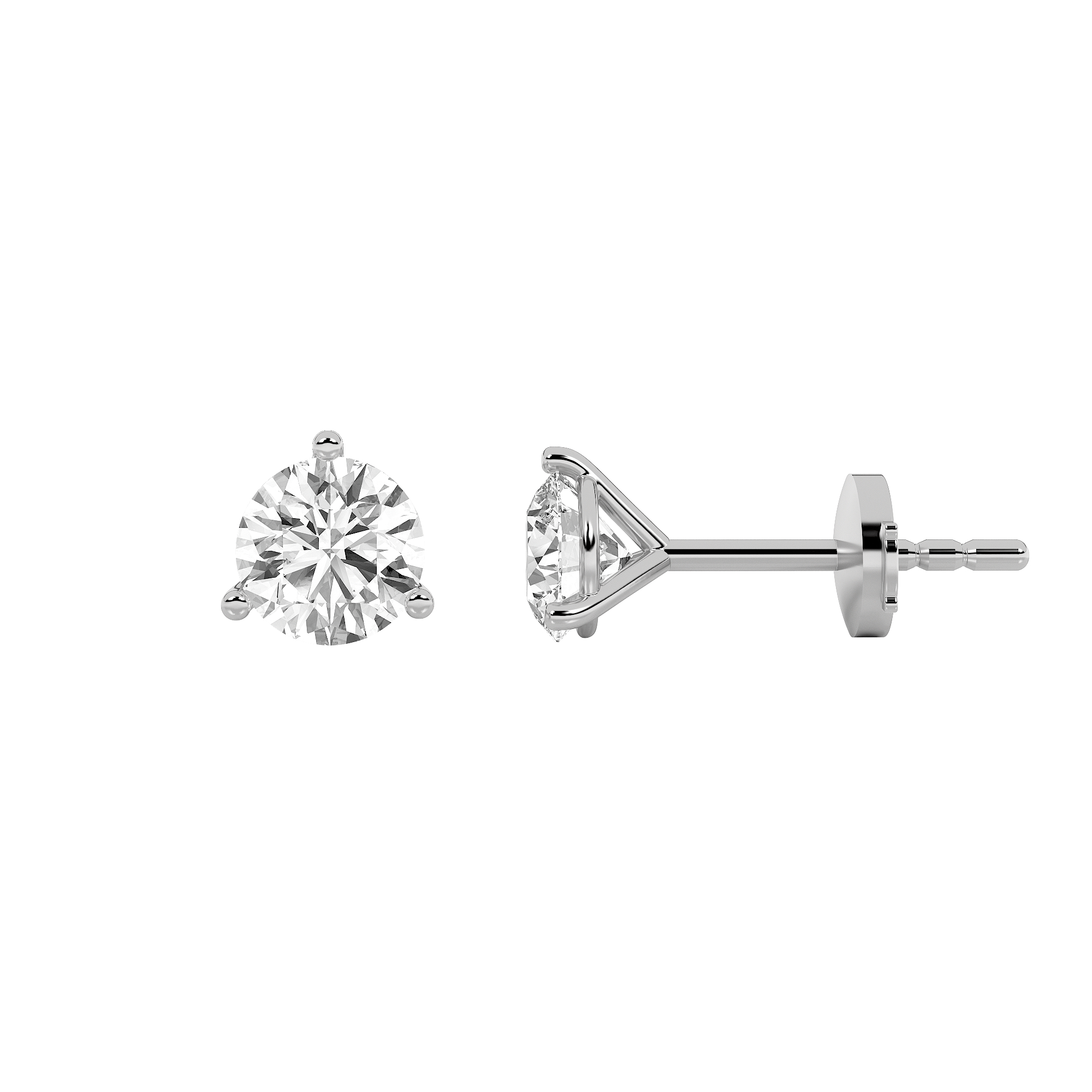 1Cttw Round Shaped Lab Grown Diamond (G/VS) Three Prong Martini Stud Earrings in 14K  White Gold