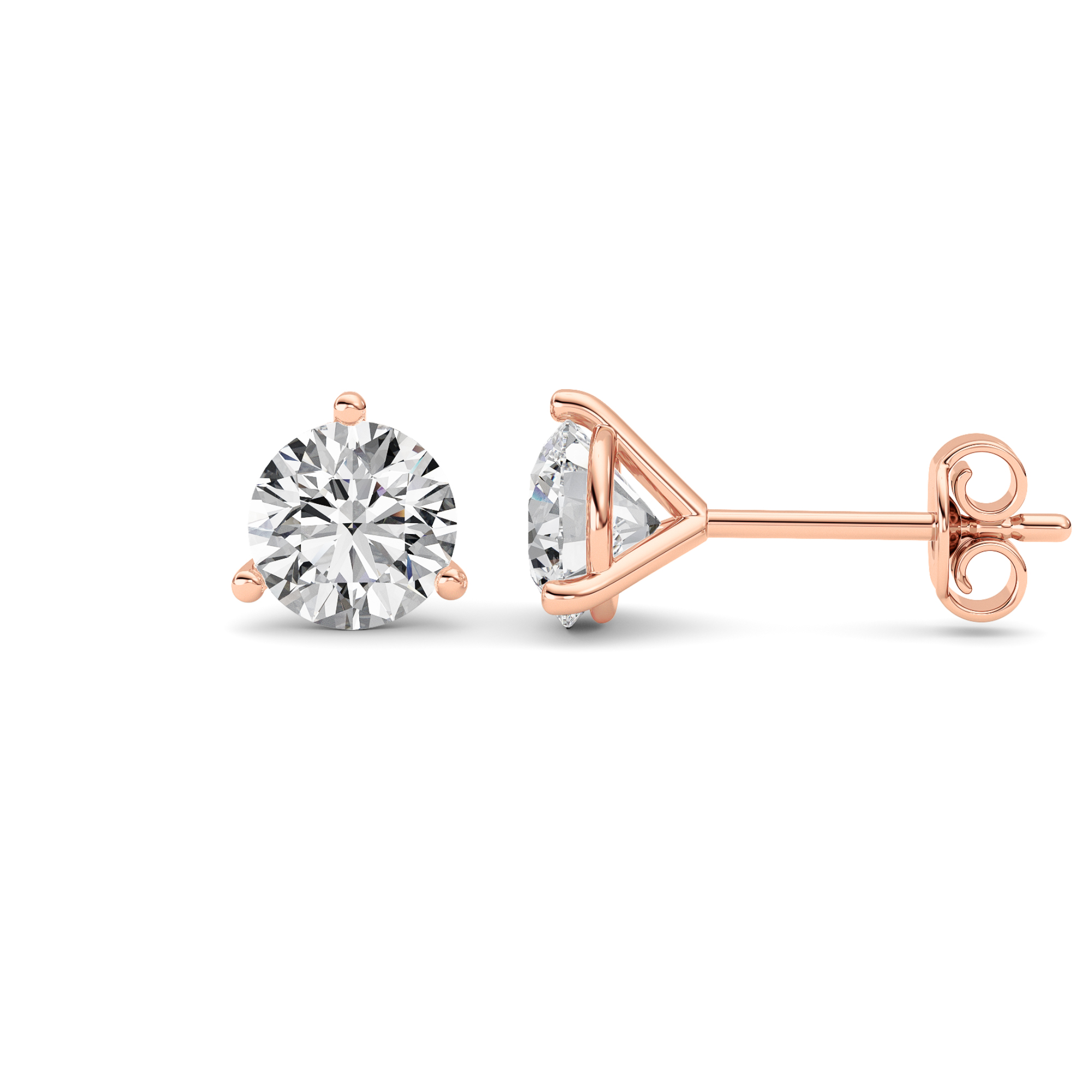 1Cttw Round Shaped Lab Grown Diamond (F/VS) Three Prong Martini Stud Earrings in 14K Gold
