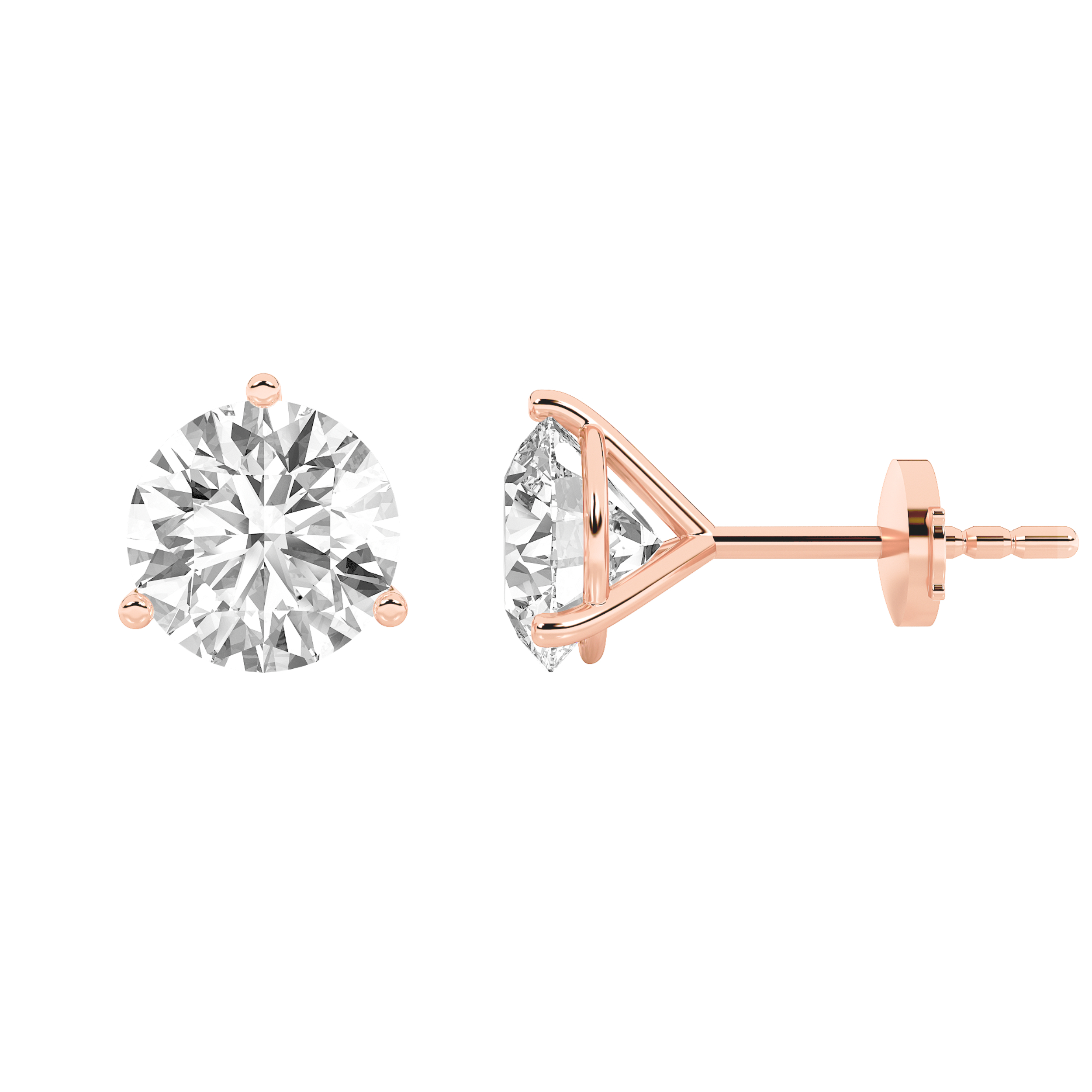 2.5Cttw Round Shaped Lab Grown Diamond (F/VS) Three Prong Martini Stud Earrings in 14K Gold