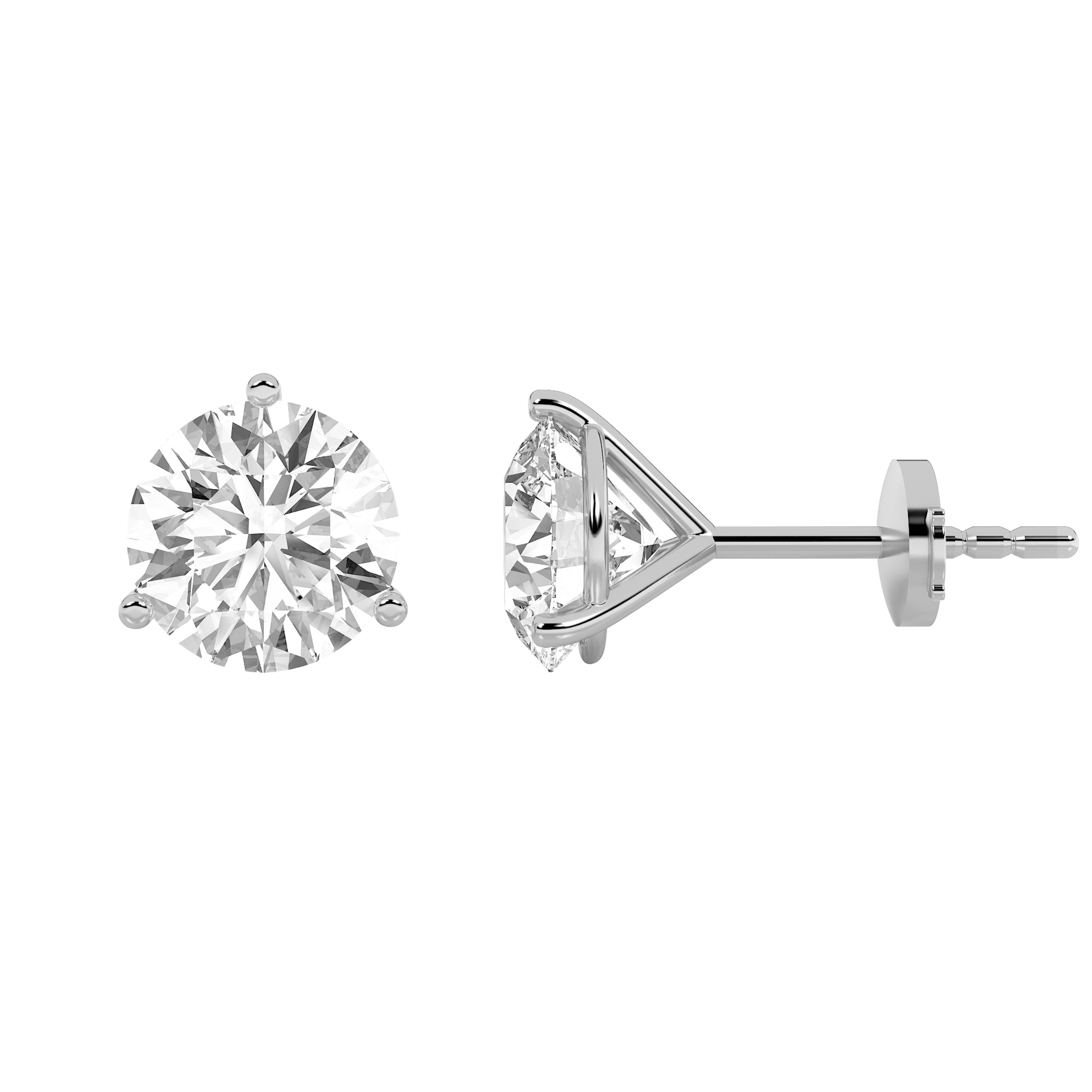 3.5Cttw Round Shaped Lab Grown Diamond (G/VS) Three Prong Martini Stud Earrings in 14K  White Gold