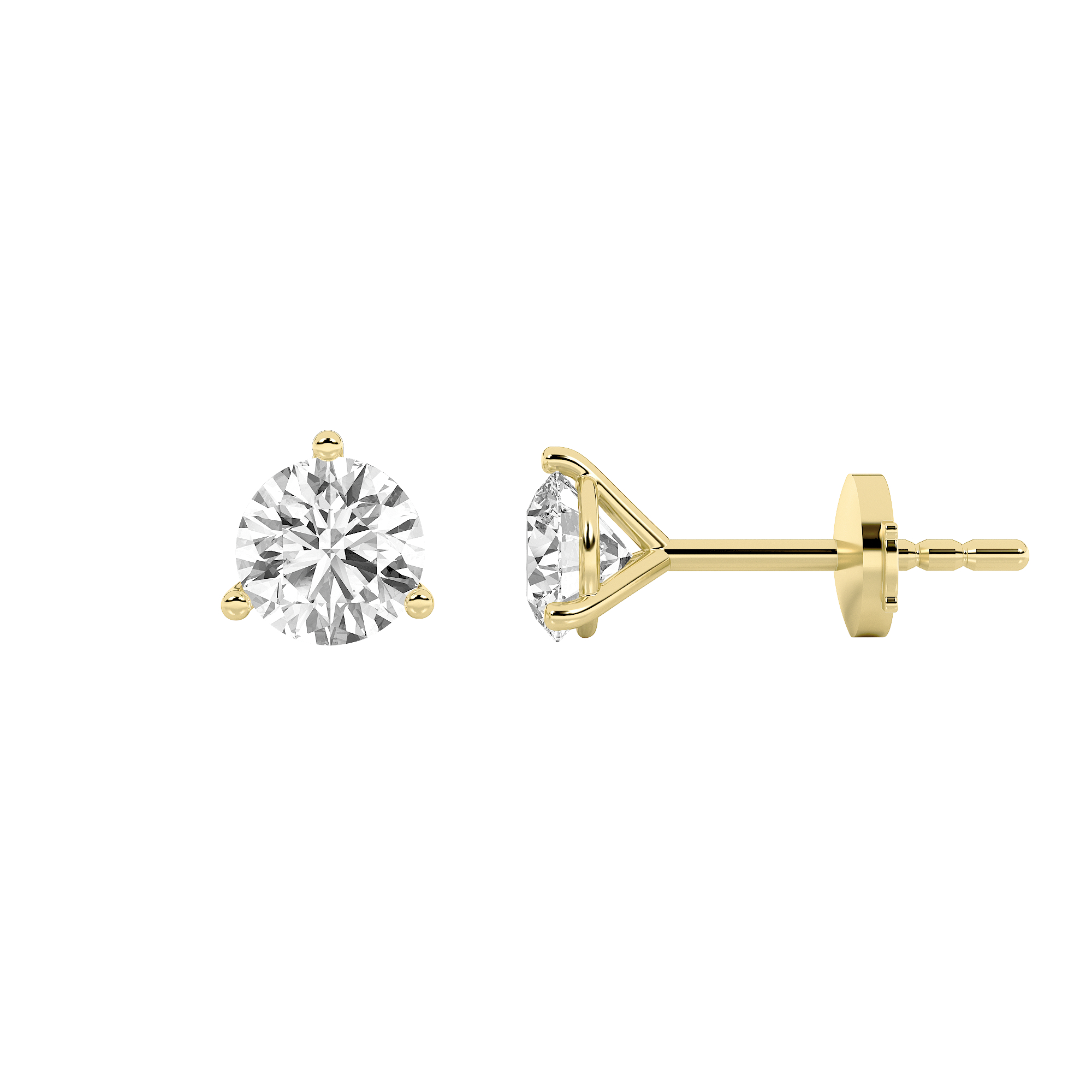 3.5Cttw Round Shaped Lab Grown Diamond (G/VS) Three Prong Martini Stud Earrings in 14K  Yellow Gold