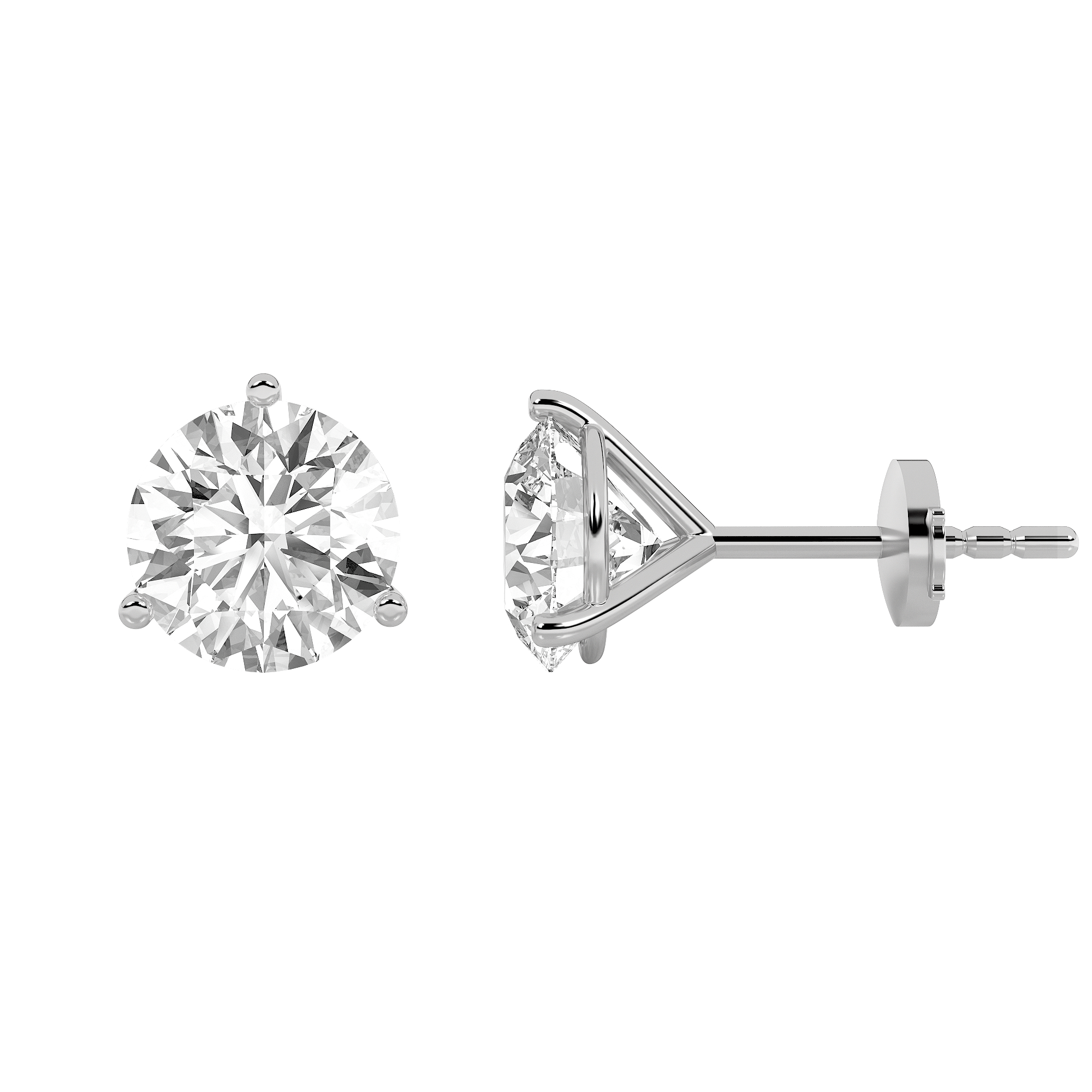 4.5Cttw Round Shaped Lab Grown Diamond (G/VS) Three Prong Martini Stud Earrings in 14K  White Gold