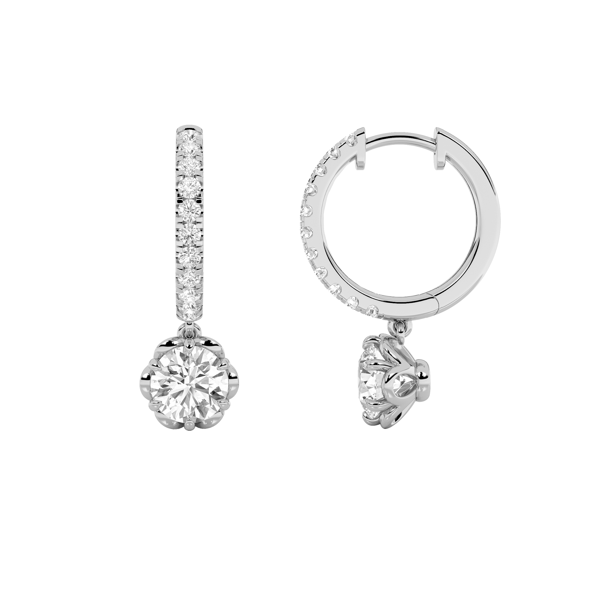 2.5Cttw Round Shaped Lab Grown Diamond (F/VS) Two Tone Dangle Hoop Earrings in 14K Gold