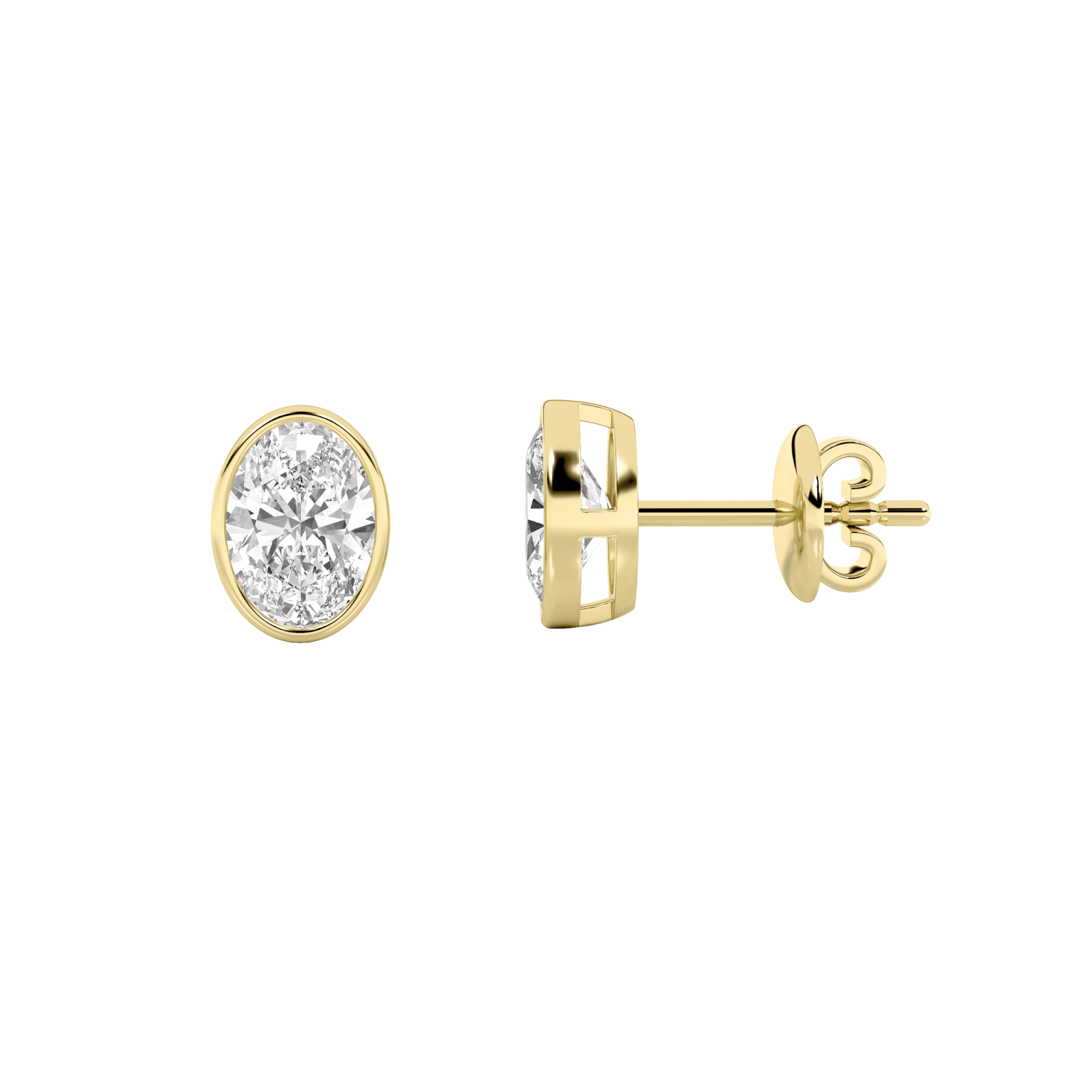 1Cttw Oval Shaped Lab Grown Diamond (F/VS) Bezel Set Stud Earrings in 14K Gold