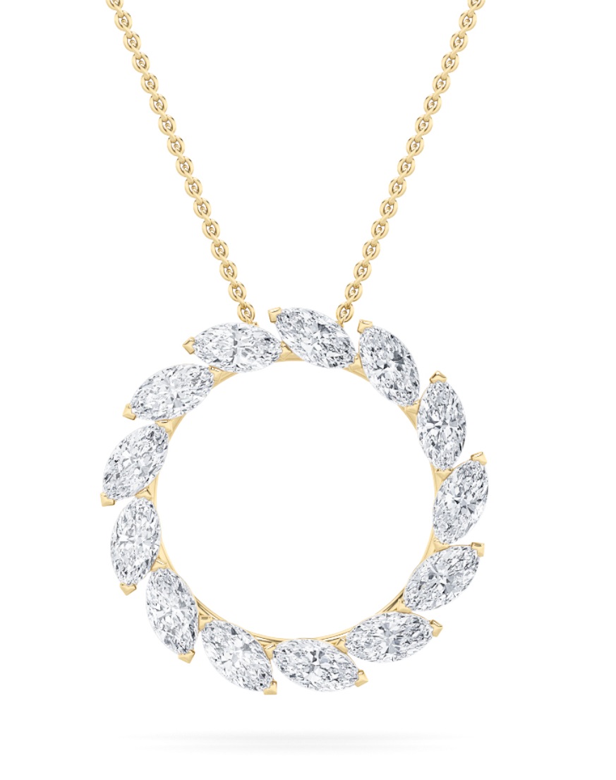 2Cttw Marquise Shaped Lab Grown Diamond (F/VS) Circle Necklace in 14K Gold
