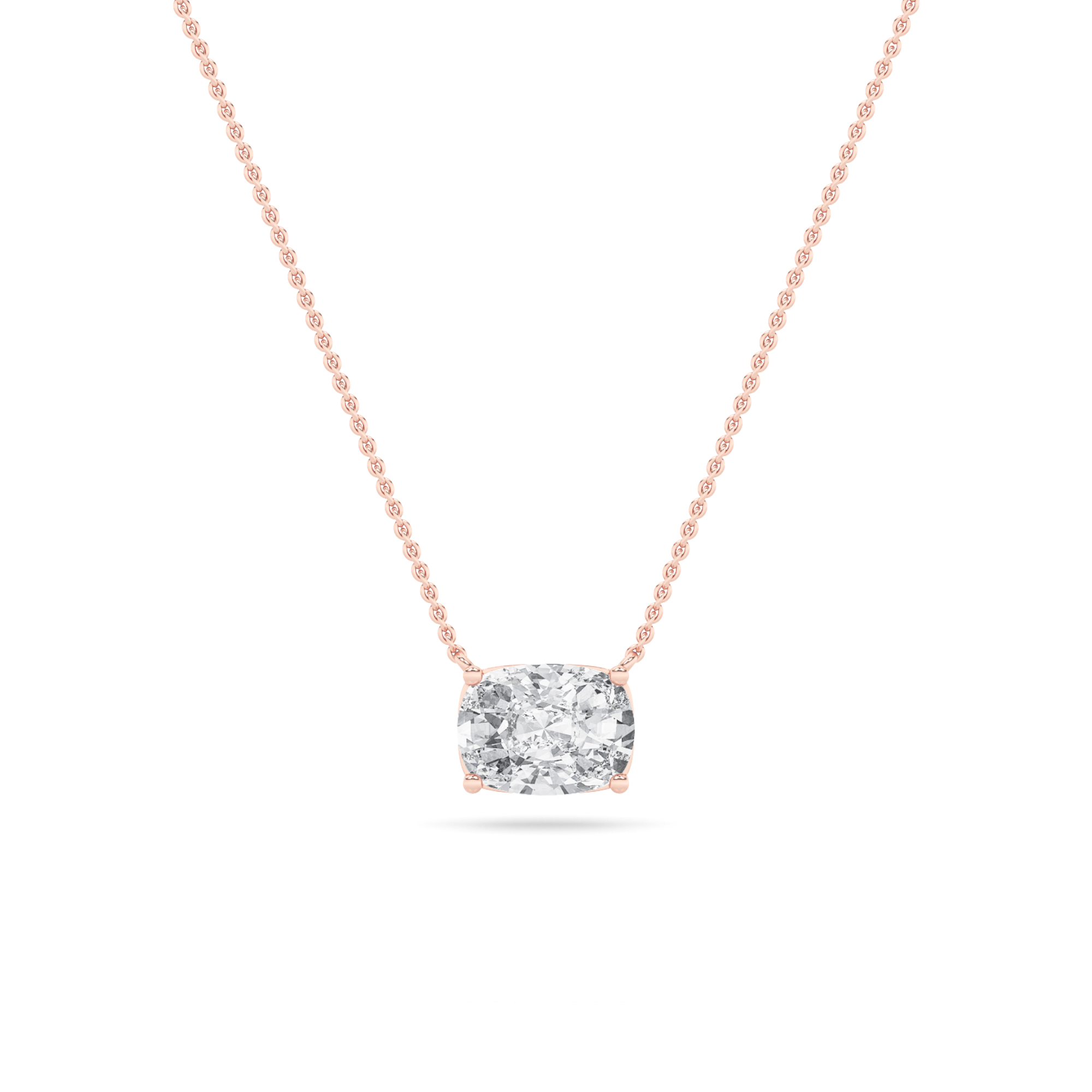 1Cttw Elongated Cushion Shaped Lab Grown Diamond (F/VS) East West Solitaire  Necklace in 14K Gold