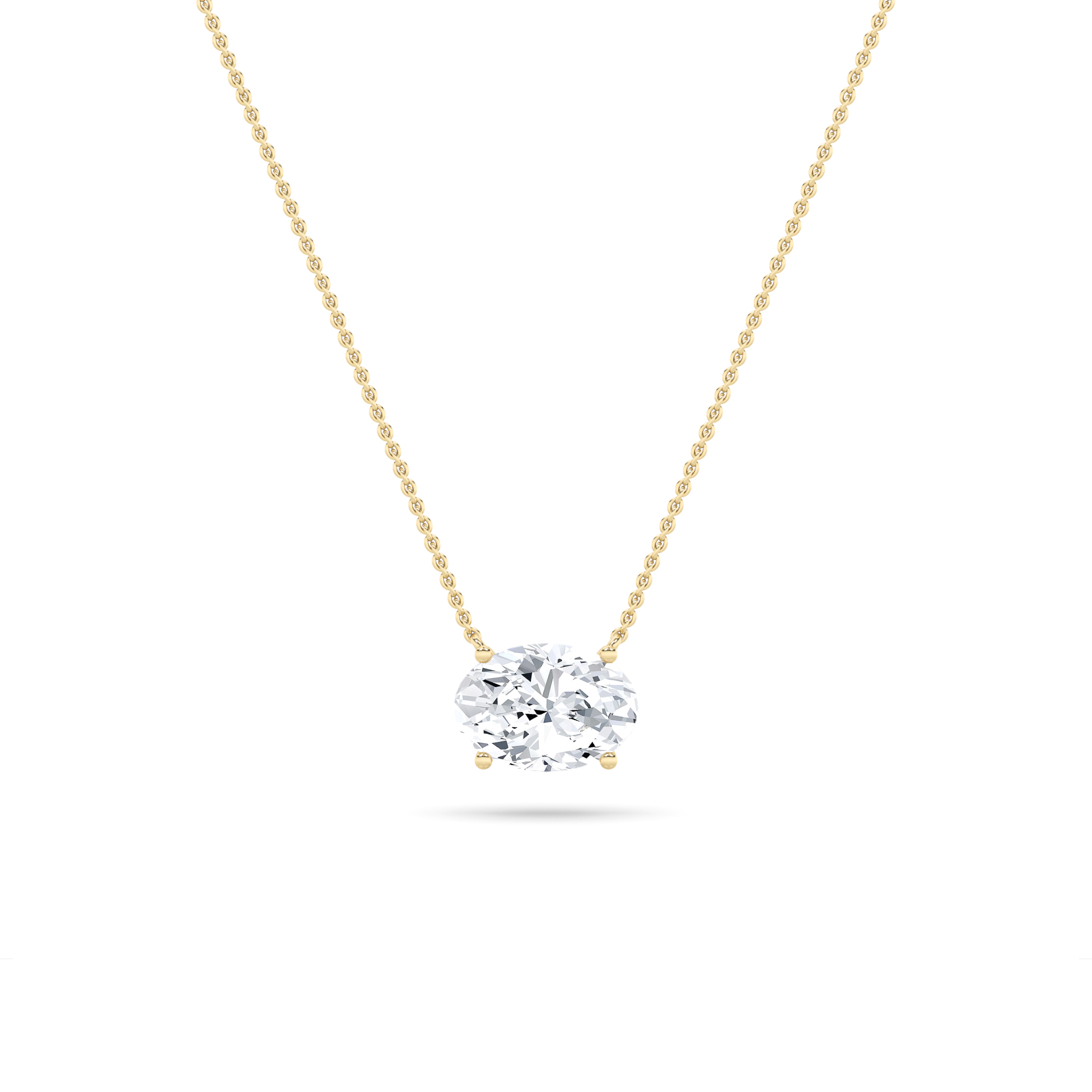 1Cttw Oval Shaped Lab Grown Diamond (F/VS) East West Solitaire  Necklace in 14K Gold