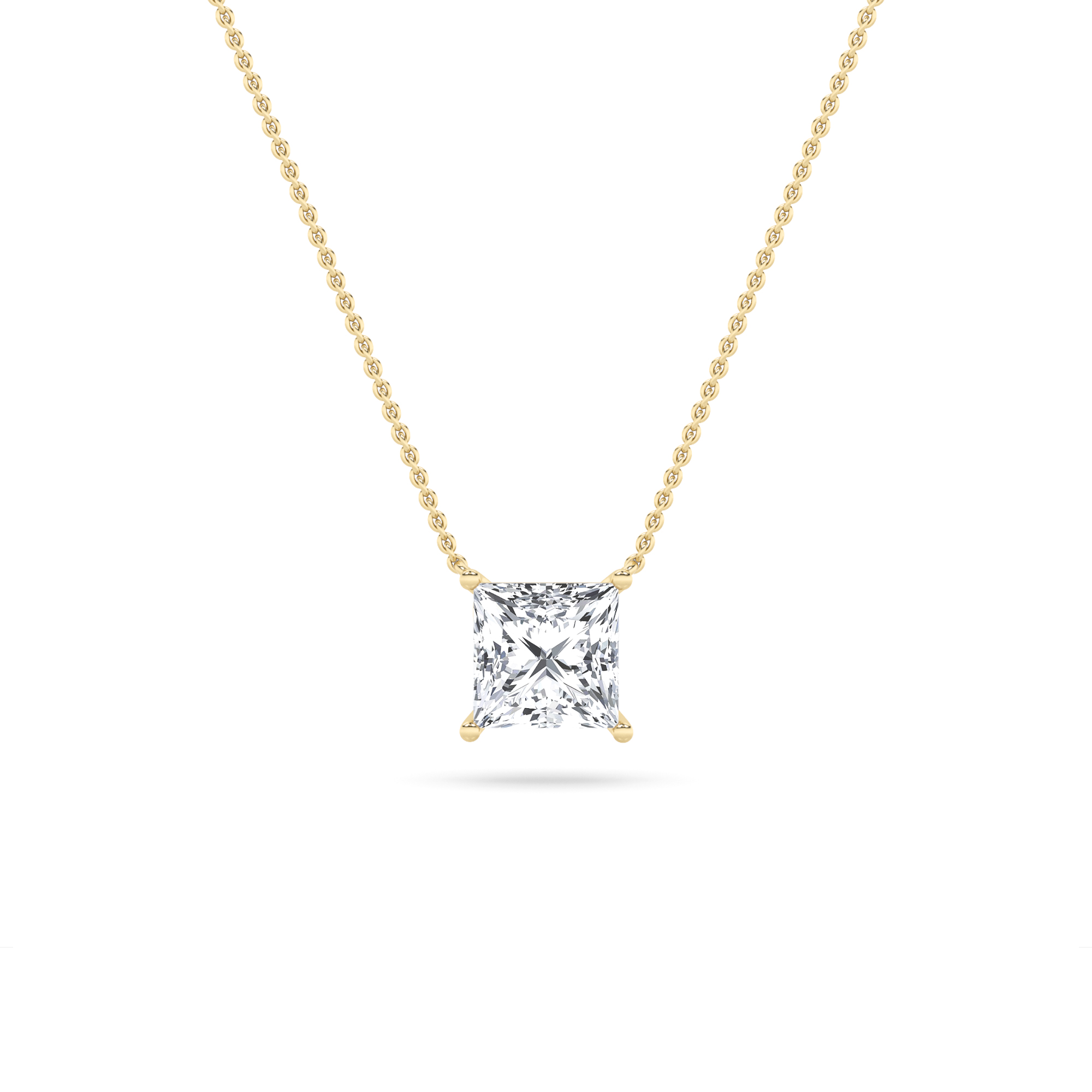 2Cttw Princess Shaped Lab Grown Diamond (F/VS) Solitaire Necklace in 14K Gold