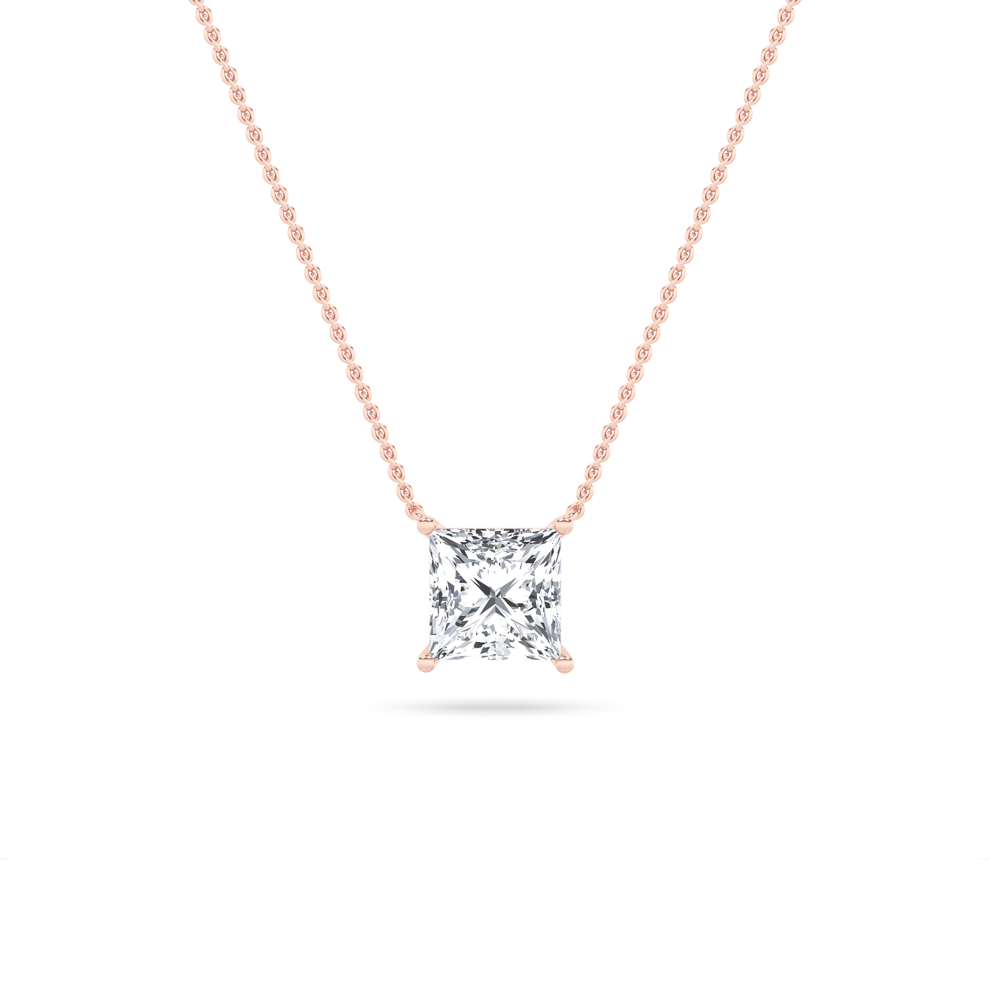 2Cttw Princess Shaped Lab Grown Diamond (F/VS) Solitaire Necklace in 14K Gold