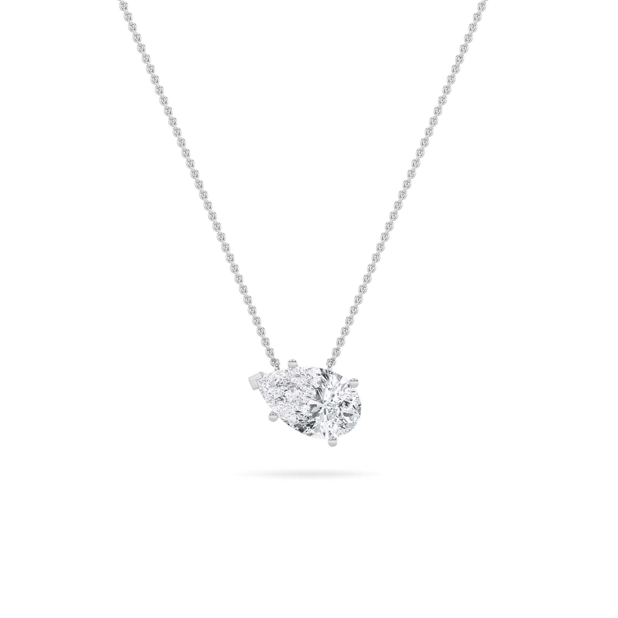 3Cttw Pear Shaped Lab Grown Diamond (F/VS) East West Solitaire  Necklace in 14K Gold