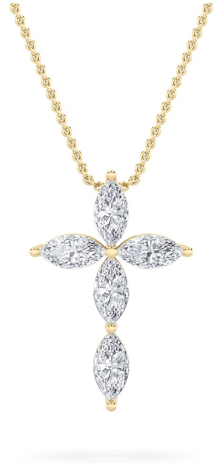 1.5Cttw Marquise Shaped Lab Grown Diamond (F/VS) Cross Pendant in 14K Gold