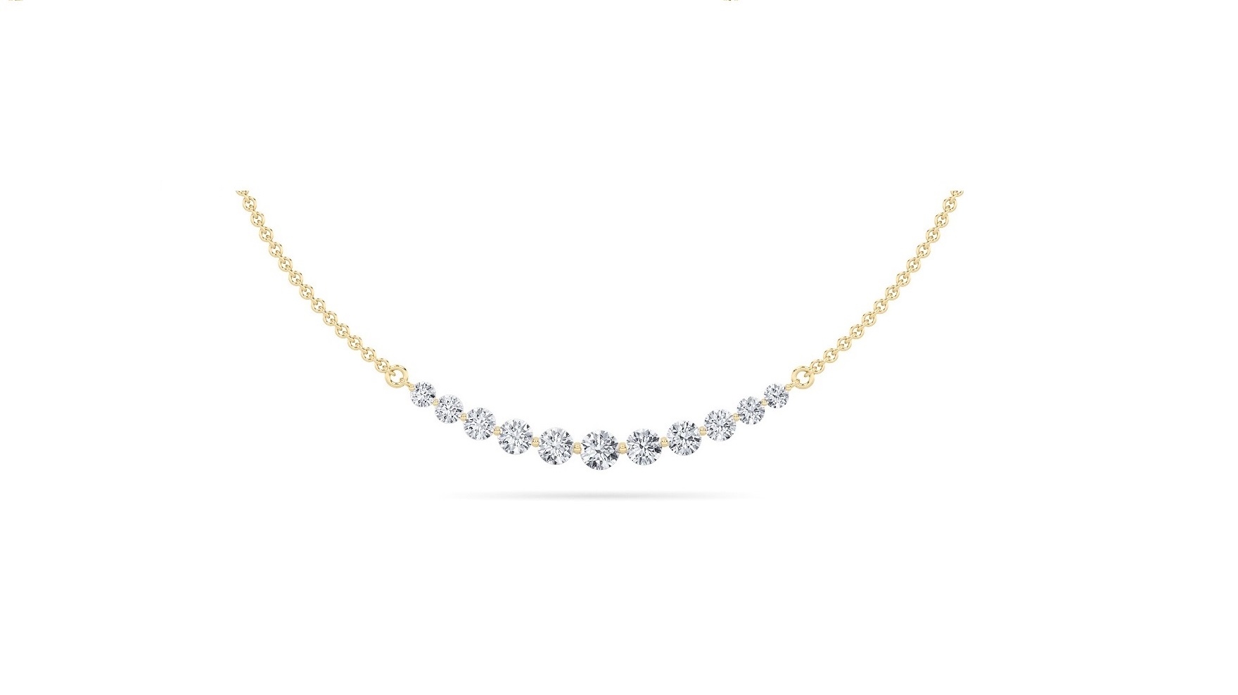 3Cttw Round Shaped Lab Grown Diamond (F/VS) Graduating half    Necklace in 14K Gold