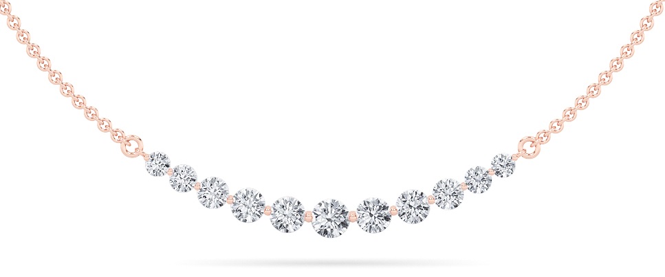 3Cttw Round Shaped Lab Grown Diamond (F/VS) Graduating half    Necklace in 14K Gold