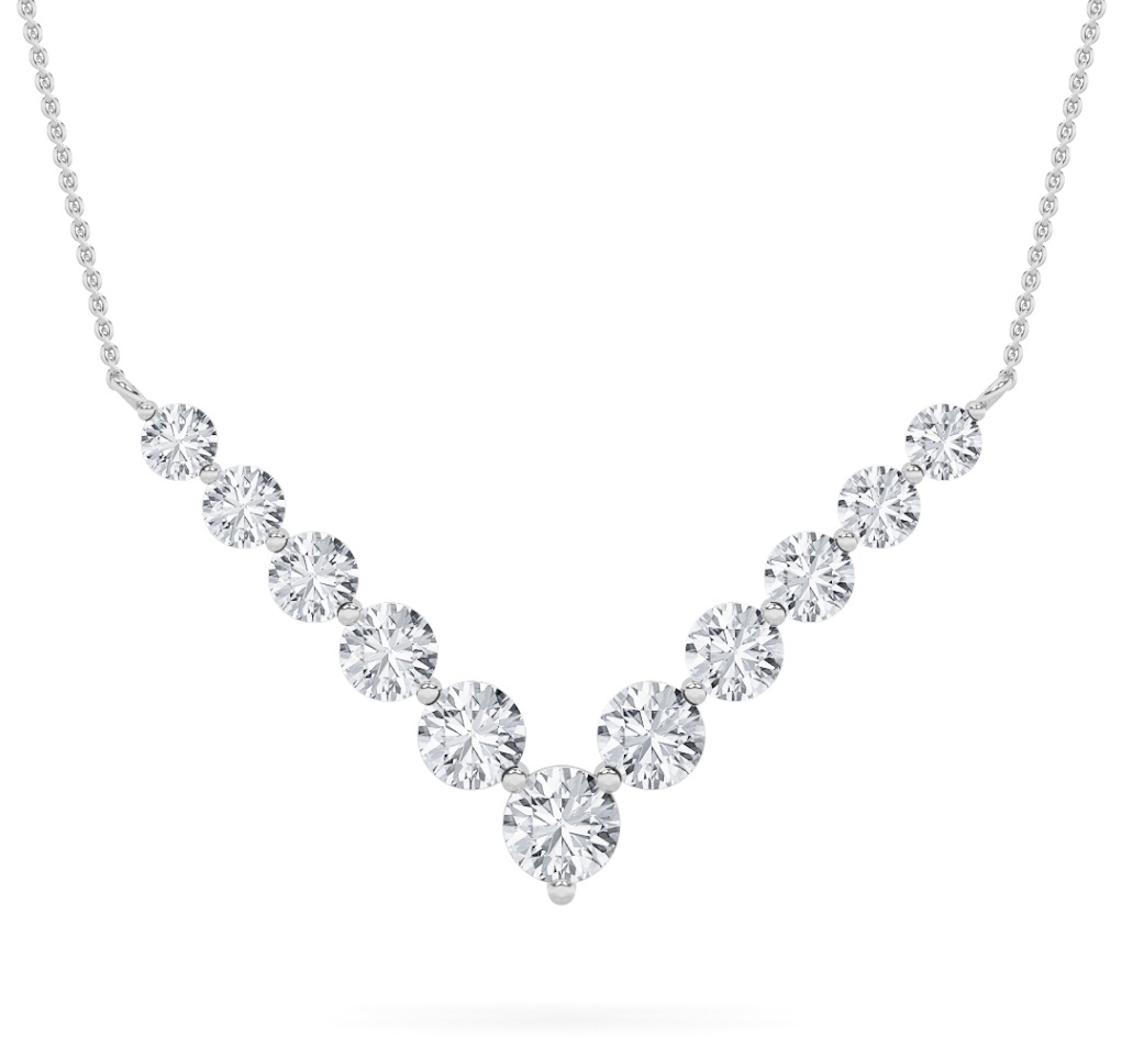 5Cttw Round Shaped Lab Grown Diamond (F/VS) Graduating V Necklace in 14K Gold