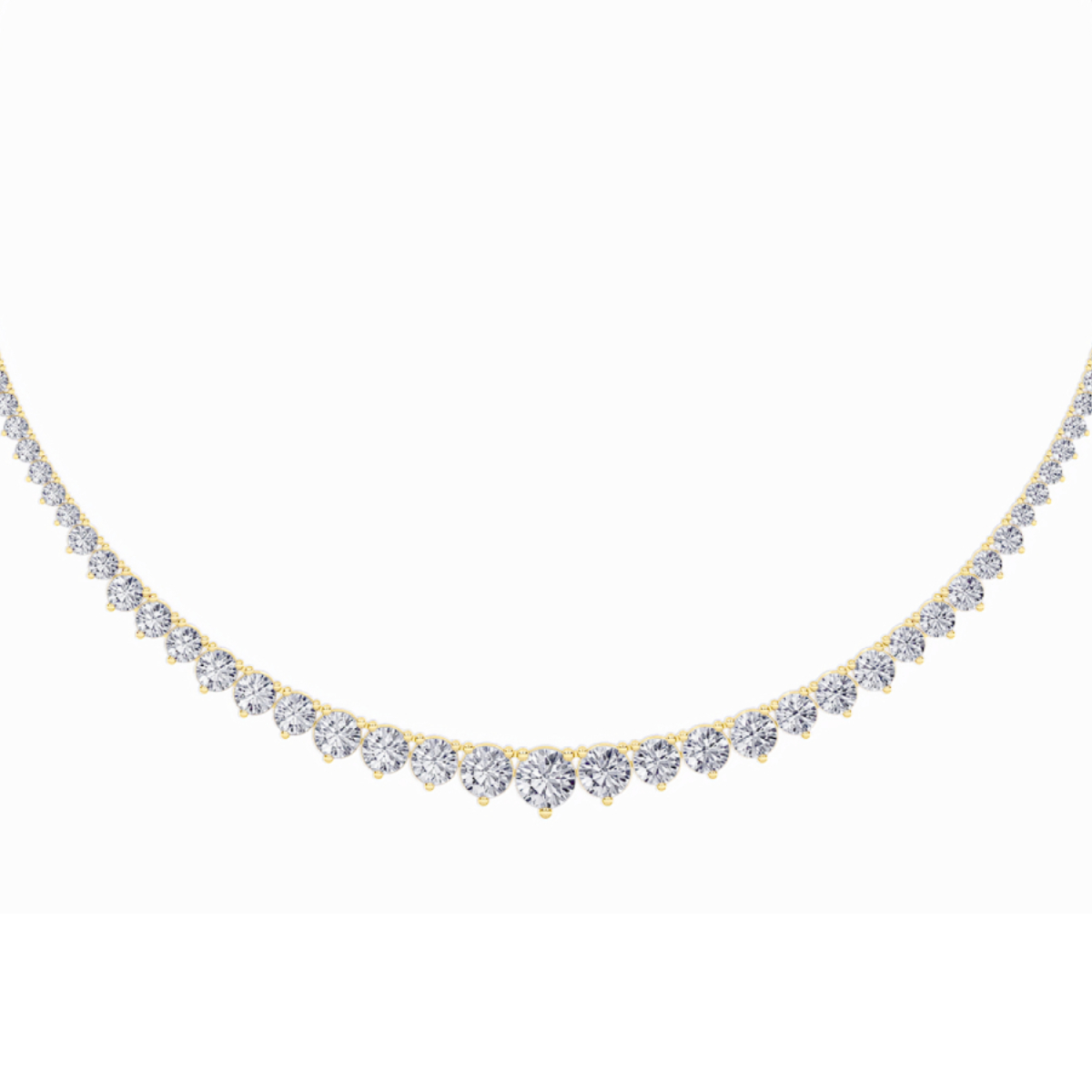15Cttw Round Shaped Lab Grown Diamond (F/VS) Three Prong Graduating Necklace in 14K Gold