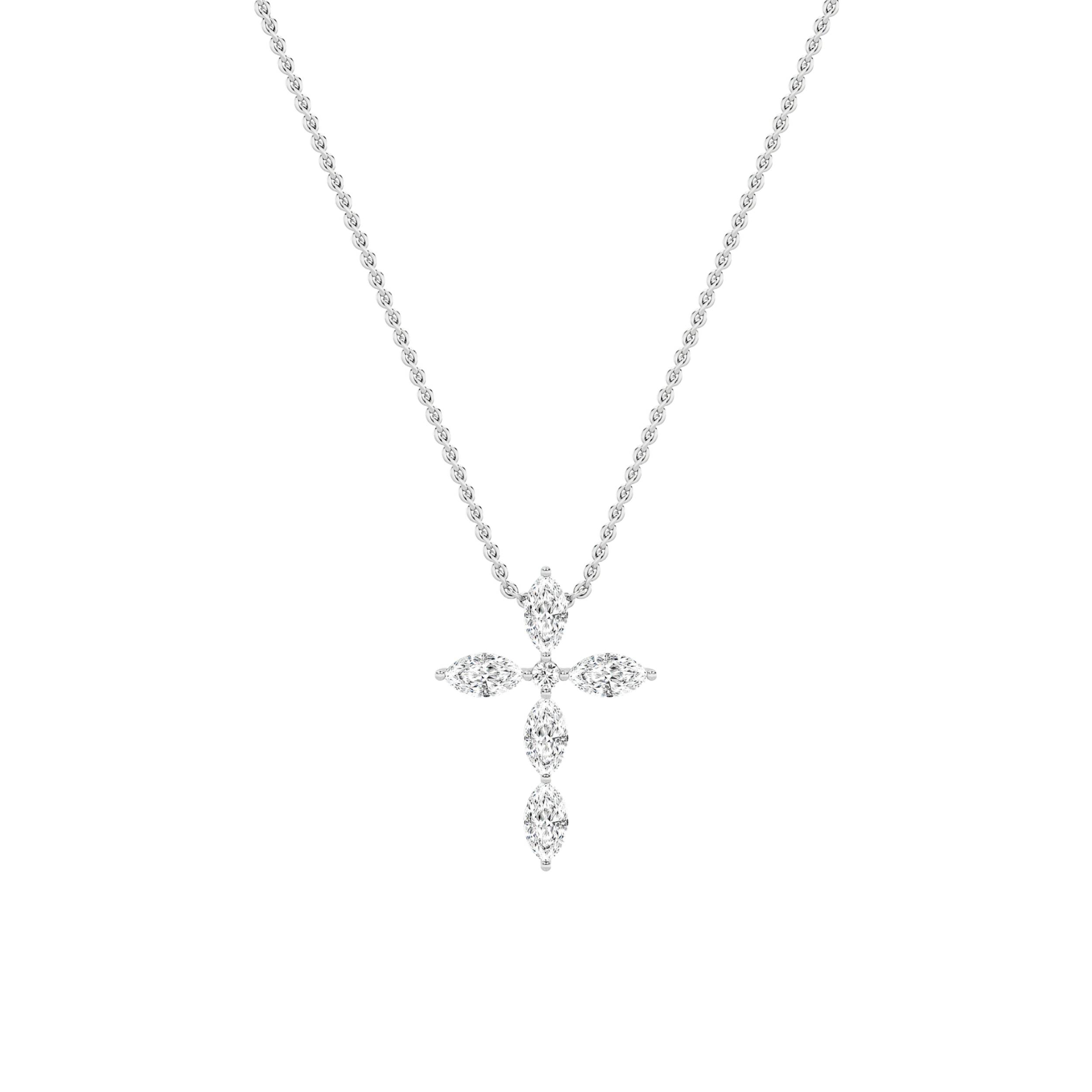 2Cttw Marquise Shaped Lab Grown Diamond (F/VS) Cross Pendant in 14K Gold