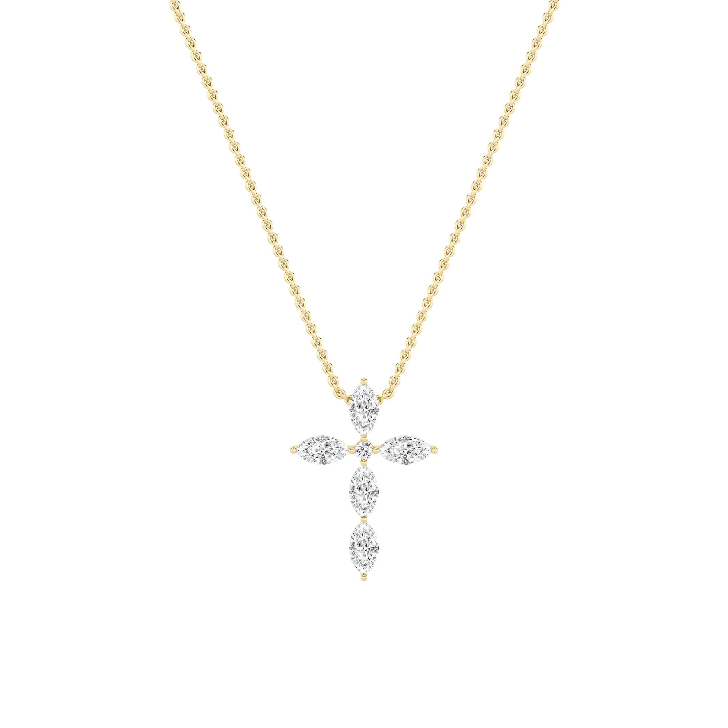 2Cttw Marquise Shaped Lab Grown Diamond (F/VS) Cross Pendant in 14K Gold