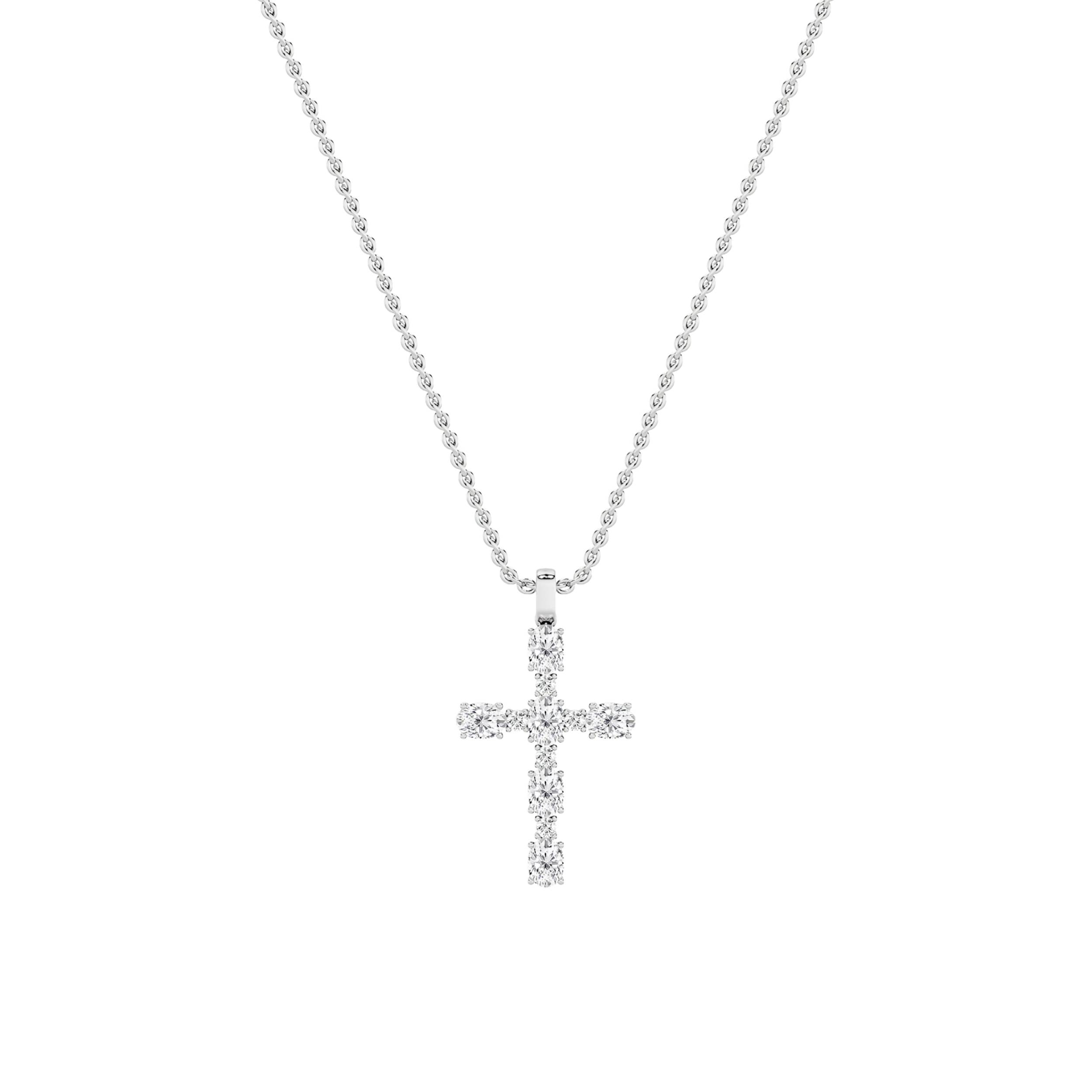 2Cttw Oval Shaped Lab Grown Diamond (F/VS) Cross Pendant in 14K Gold