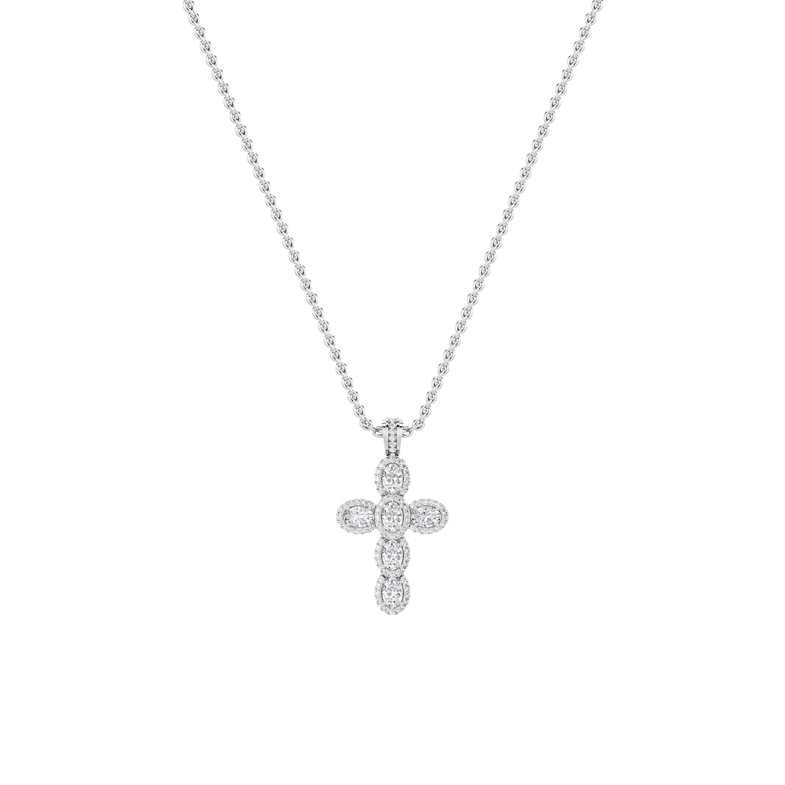 3Cttw Oval Shaped Lab Grown Diamond (F/VS) Cross Pendant in 14K Gold