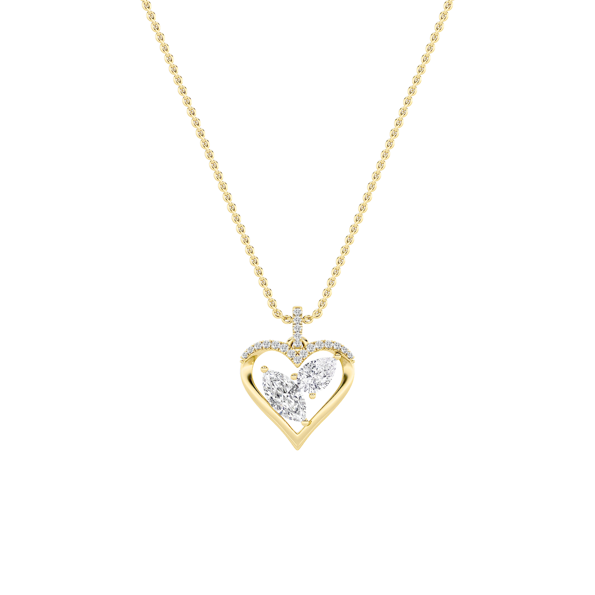 2.5Cttw Marquise Shaped Lab Grown Diamond (F/VS) Heart Shaped Pendant in 14K Gold
