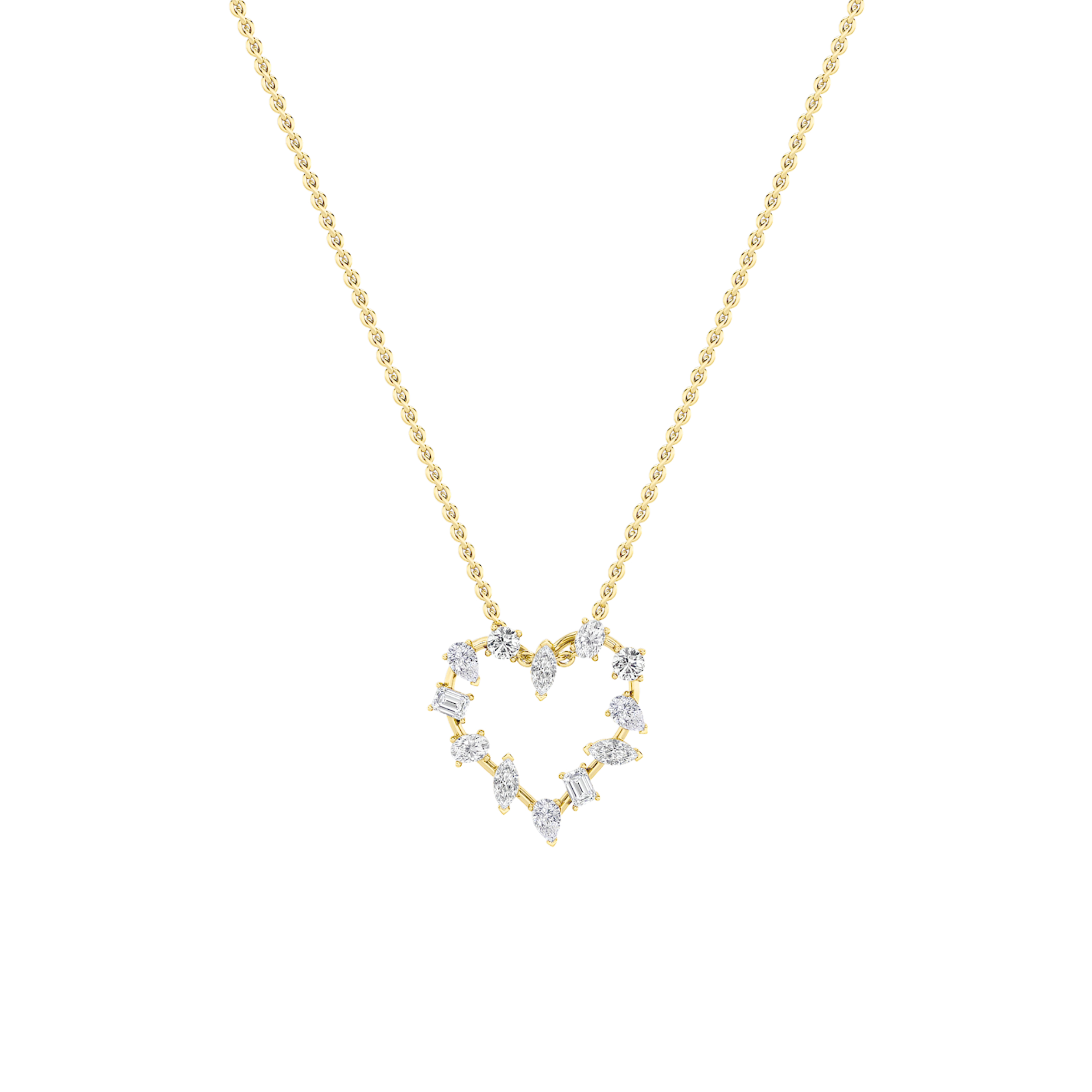 2.5Cttw Emerald Shaped Lab Grown Diamond (F/VS) Heart Shaped Pendant in 14K Gold