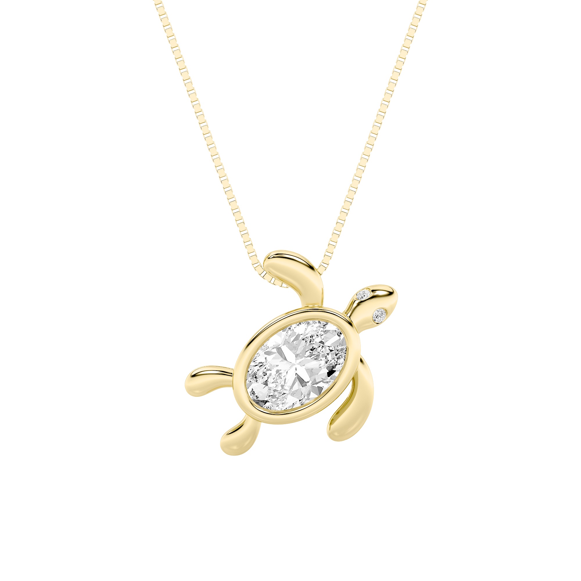 1.5Cttw Oval Shaped Lab Grown Diamond (F/VS) Bezel Set Turtle Pendant in 14K Gold