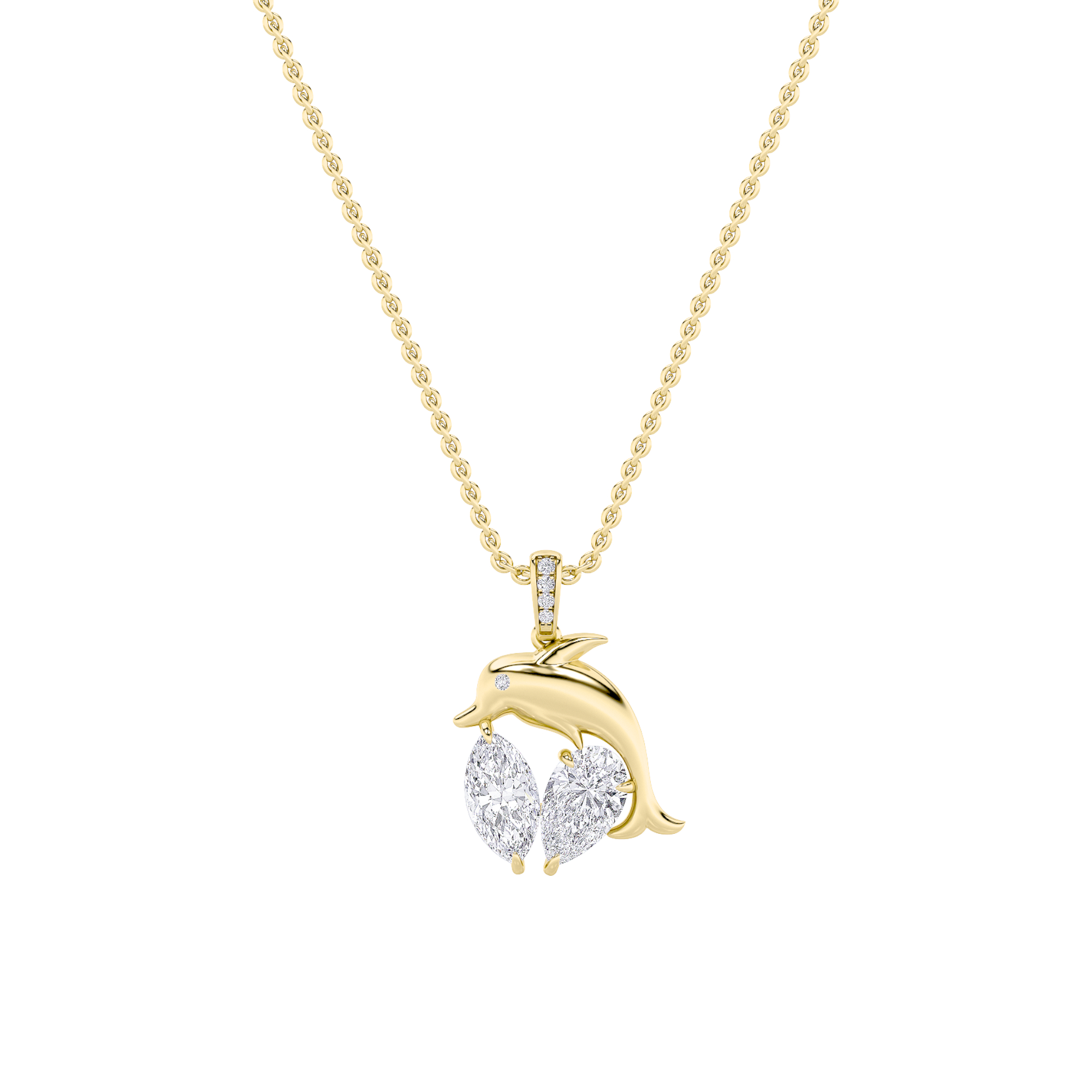 2Cttw Marquise Shaped Lab Grown Diamond (F/VS) Dolphin Pendant in 14K Gold