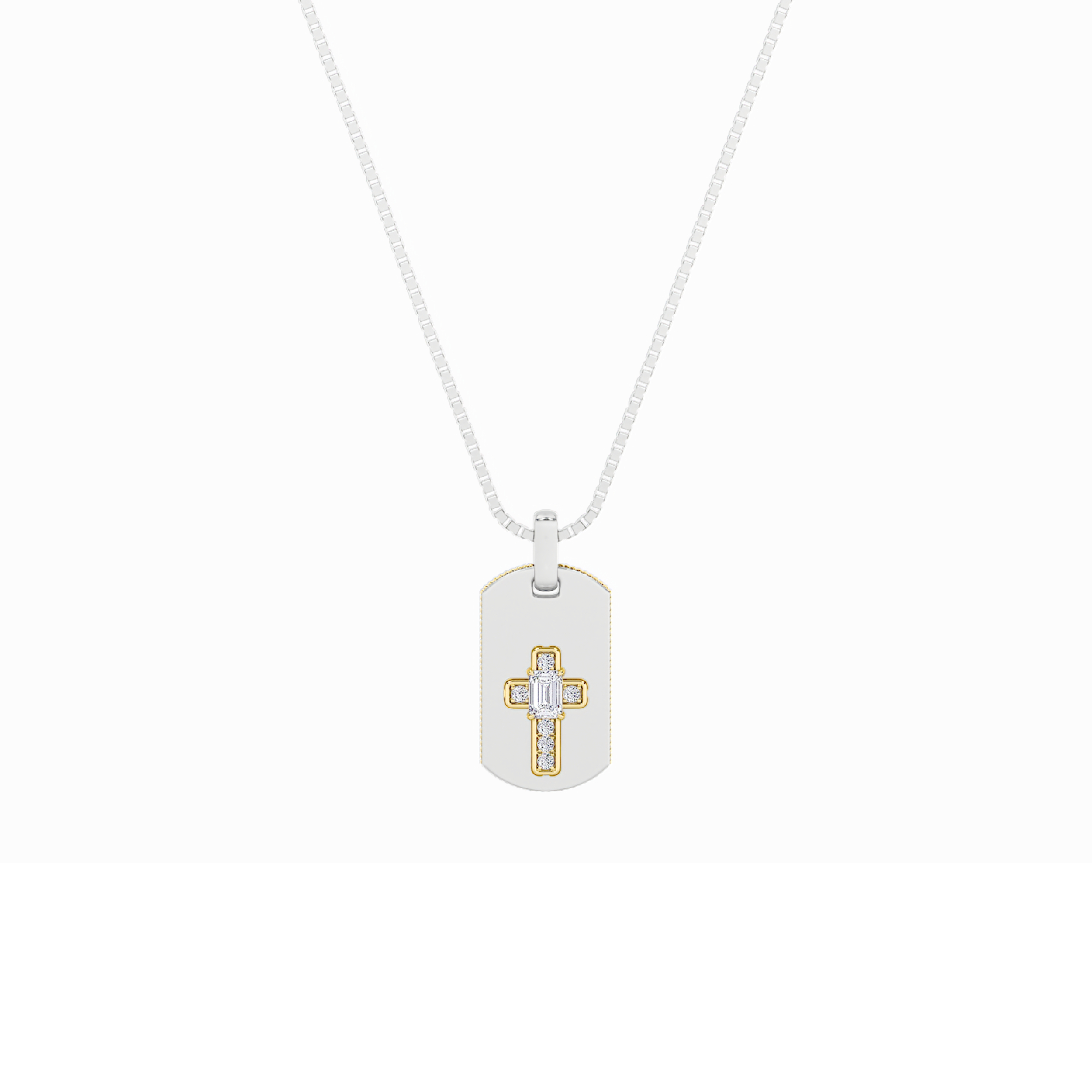 1Cttw Emerald Shaped Lab Grown Diamond (F/VS) Dog Tag Pendant in 14K Gold