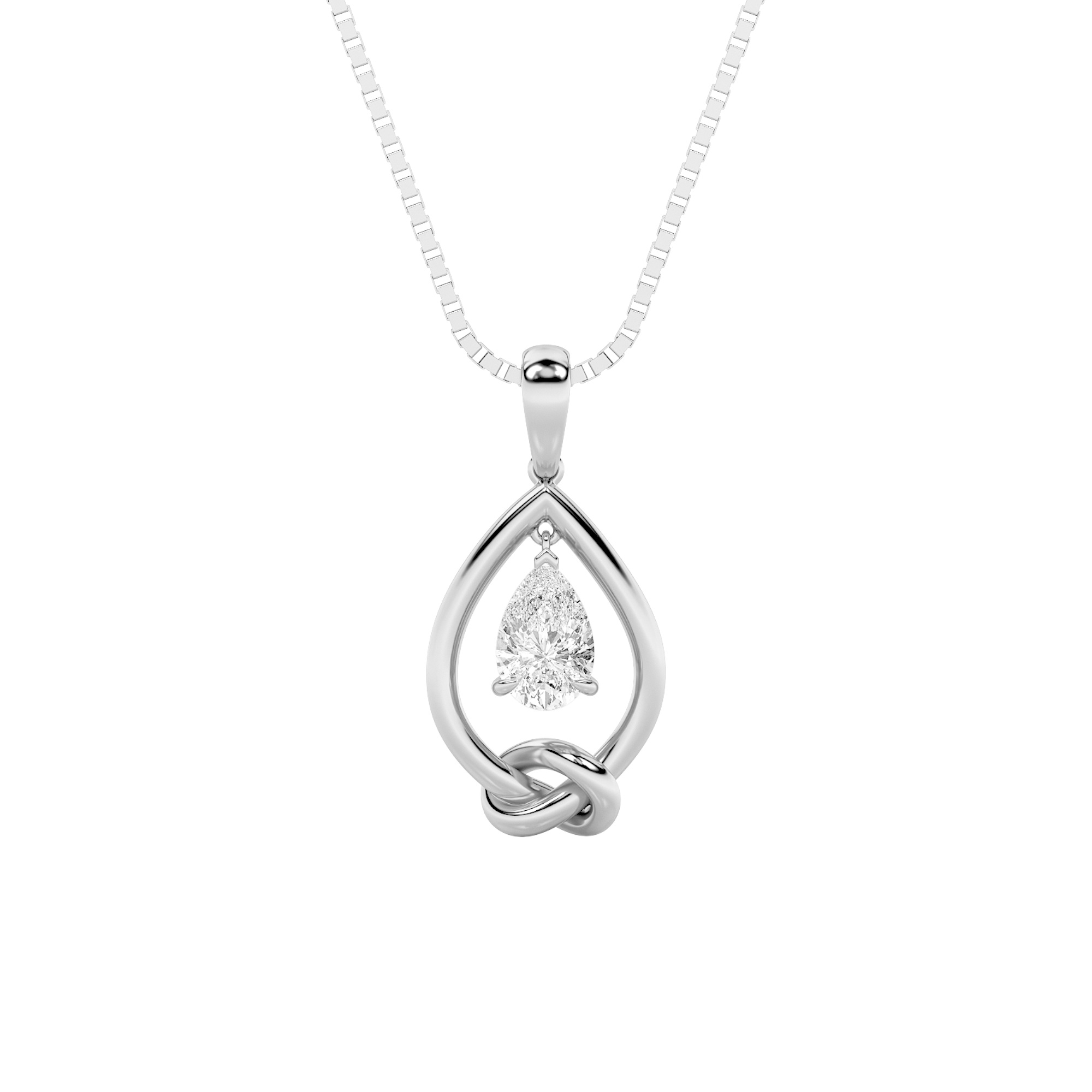 1Cttw Pear Shaped Lab Grown Diamond (F/VS) Solitaire Knot Pendant in 14K Gold