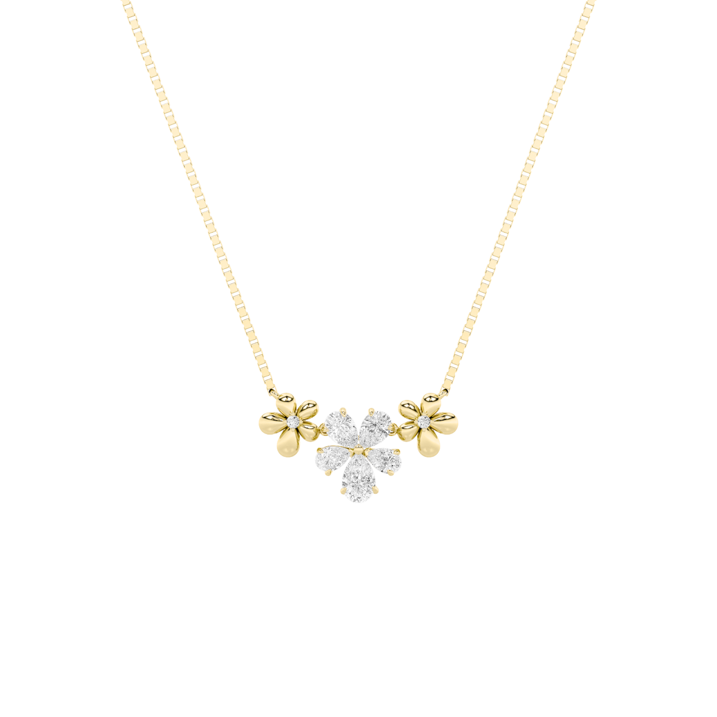 2Cttw Pear Shaped Lab Grown Diamond (F/VS) Fancy Flower Necklace in 14K Gold