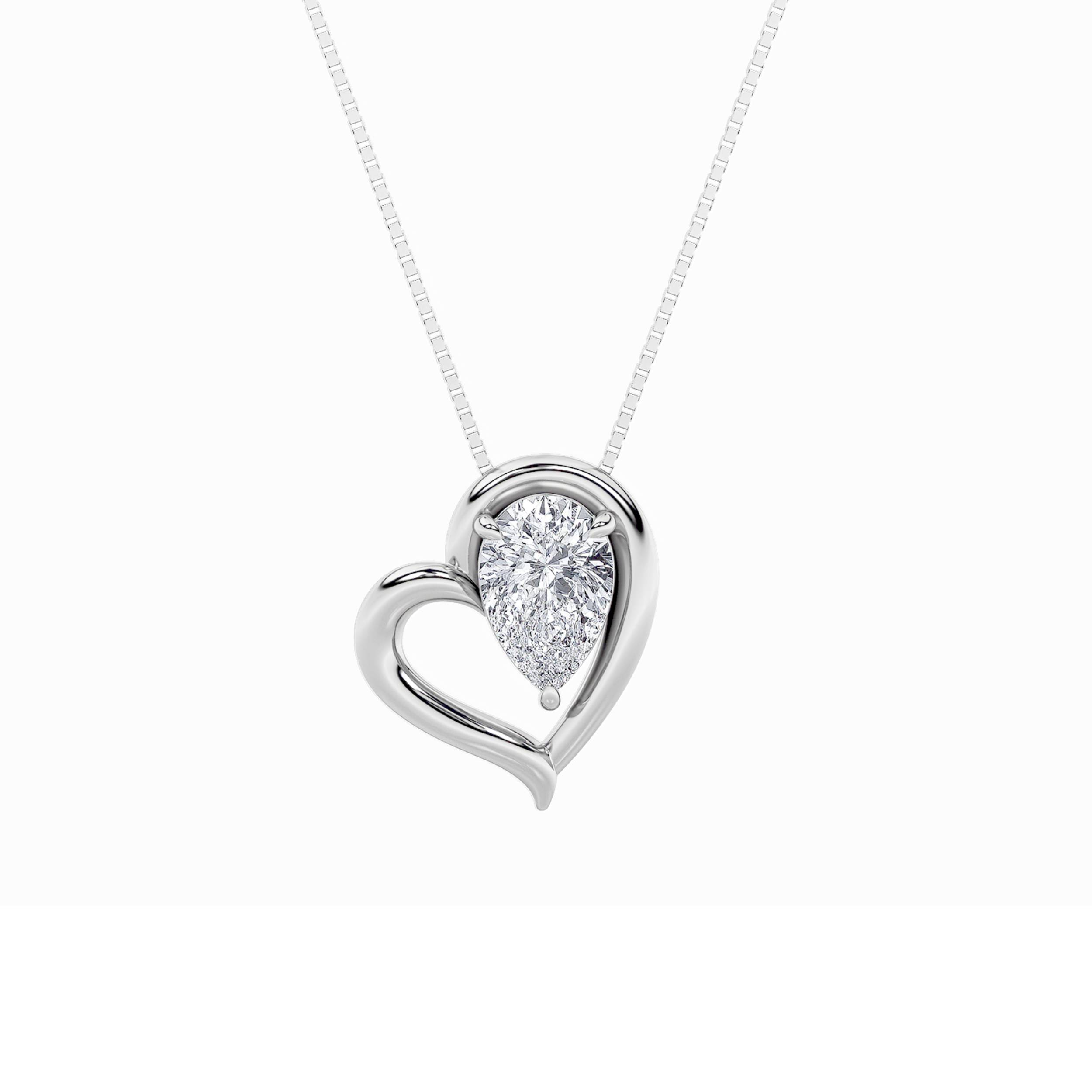 0.5Cttw Pear Shaped Lab Grown Diamond (F/VS) Heart Pendant in 14K  White Gold