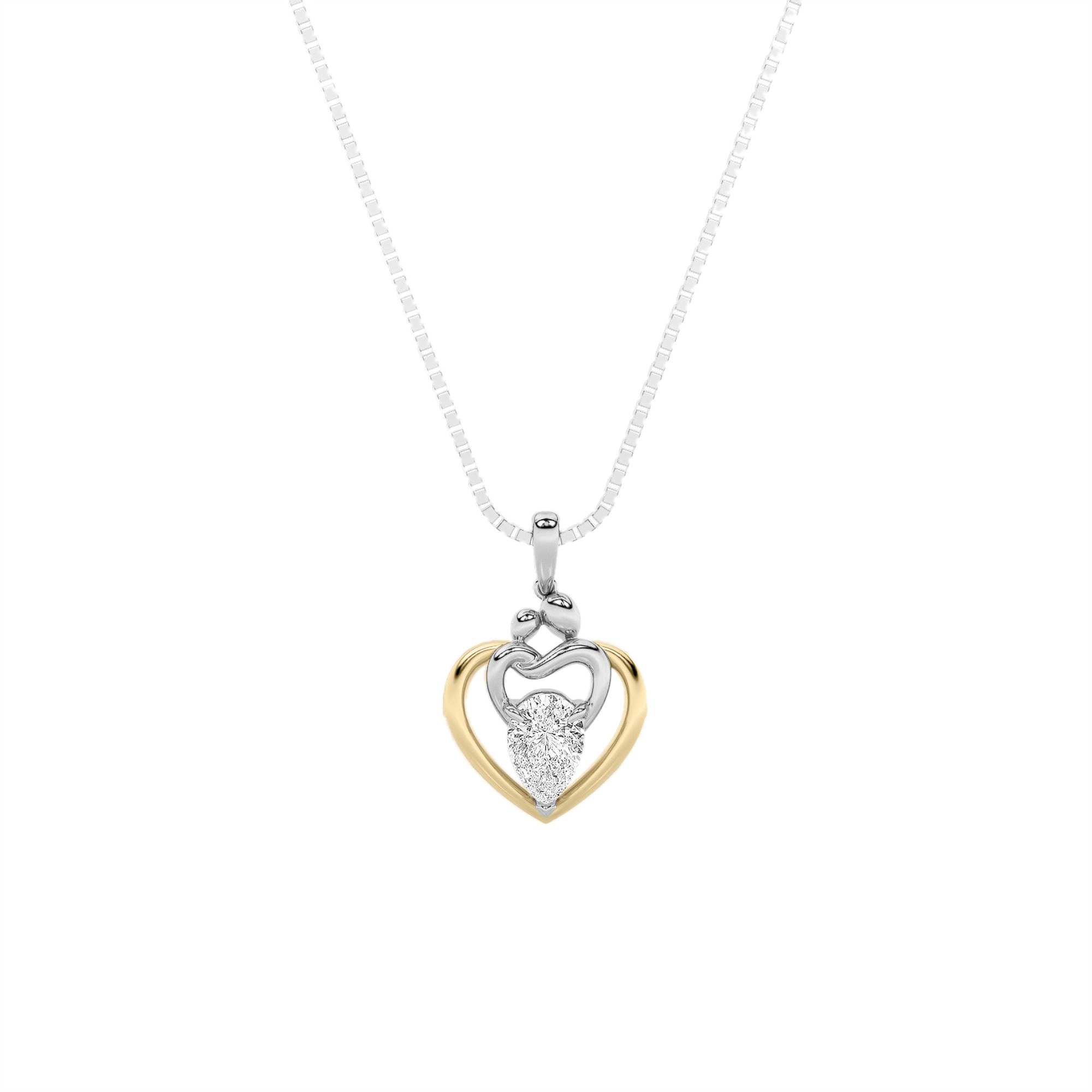 1.5Cttw Pear Shaped Lab Grown Diamond (F/VS) Heart Shaped Pendant in 14K Gold