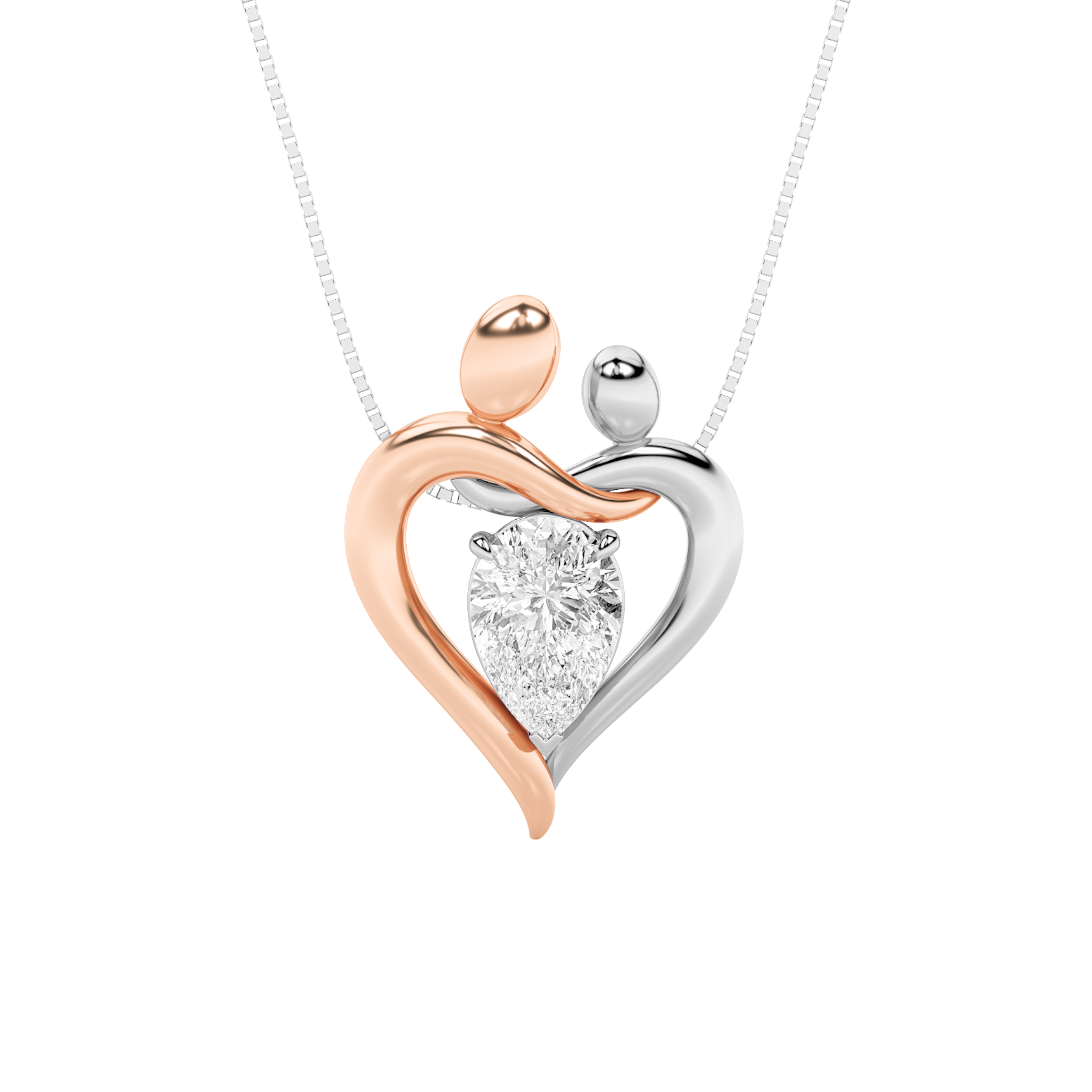 1.5Cttw Pear Shaped Lab Grown Diamond (F/VS) Mother and Child Heart Shaped Pendant in 14K Gold