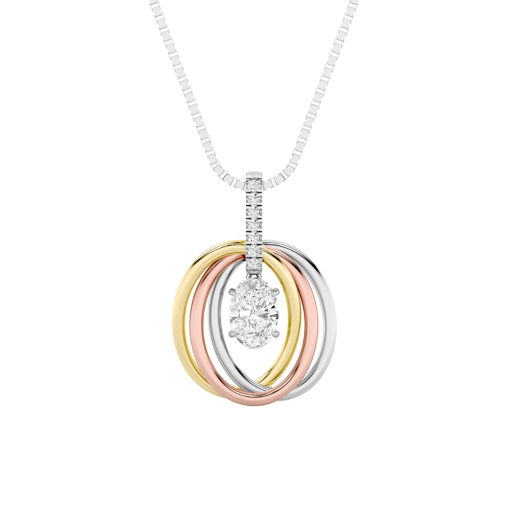 1.5Cttw Oval Shaped Lab Grown Diamond (F/VS) Three Tone Solitaire Accented Pendant in 14K Gold