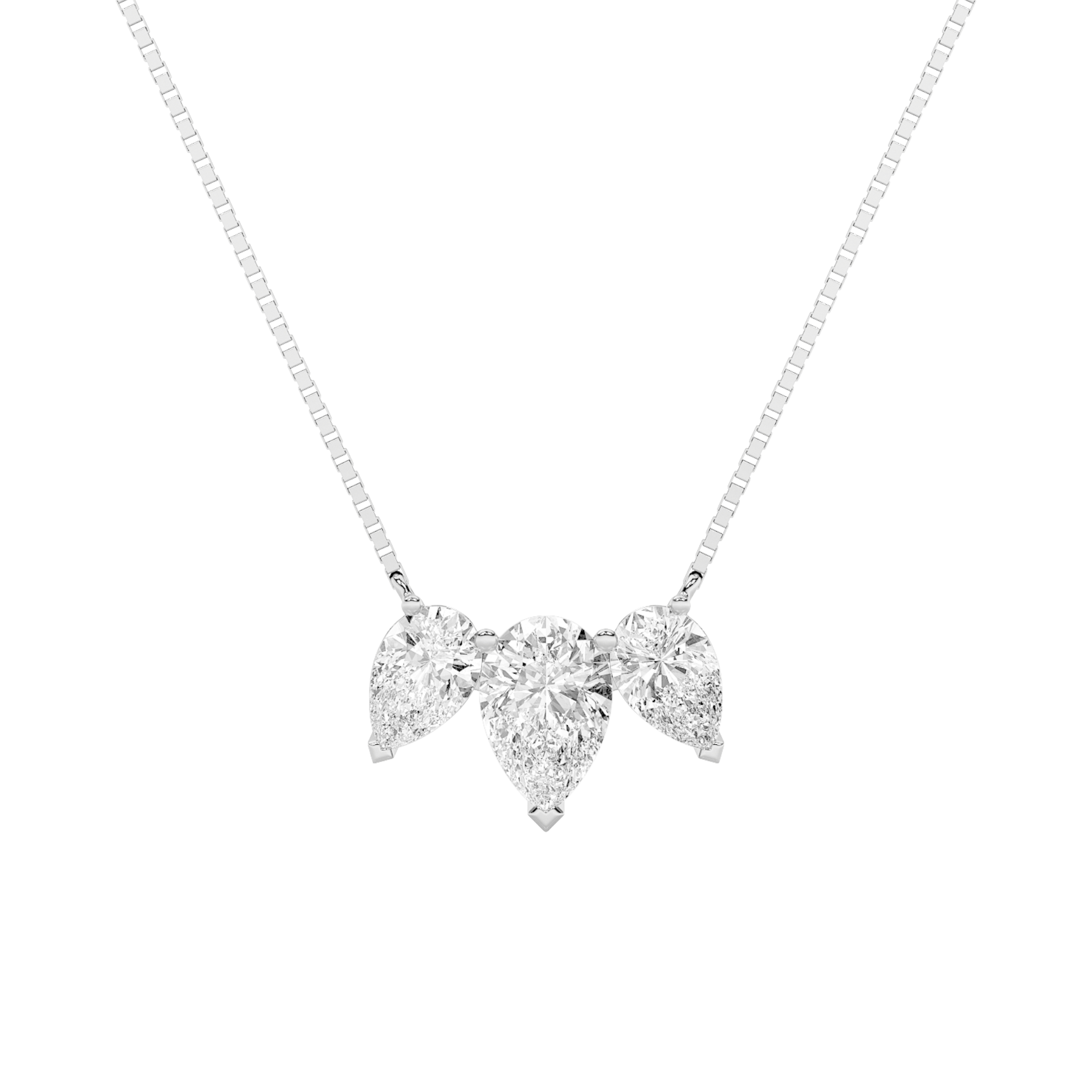 3Cttw Pear Shaped Lab Grown Diamond (F/VS) Three Stone Necklace in 14K Gold