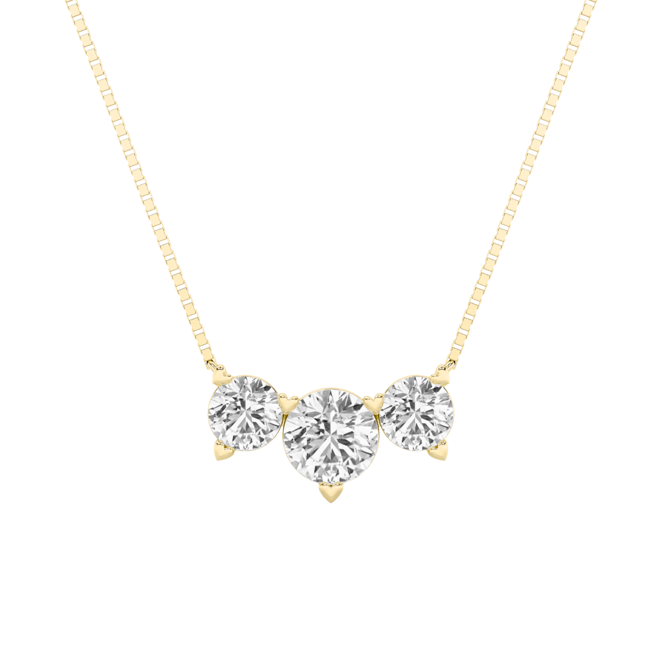2Cttw Round Shaped Lab Grown Diamond (F/VS) Three Stone Necklace in 14K Gold