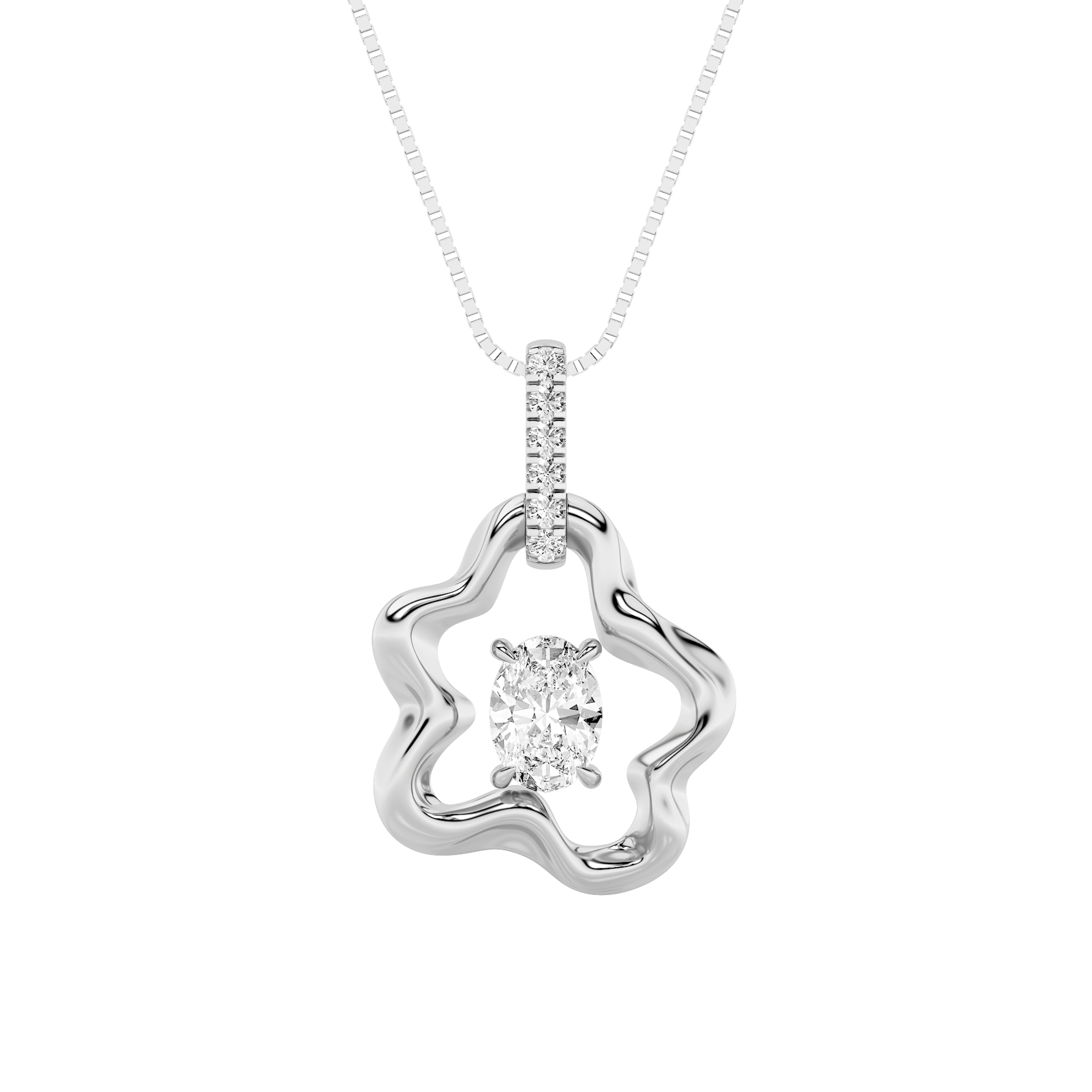 1Cttw Oval Shaped Lab Grown Diamond (F/VS) Organic Design Solitaire Pendant in 14K Gold