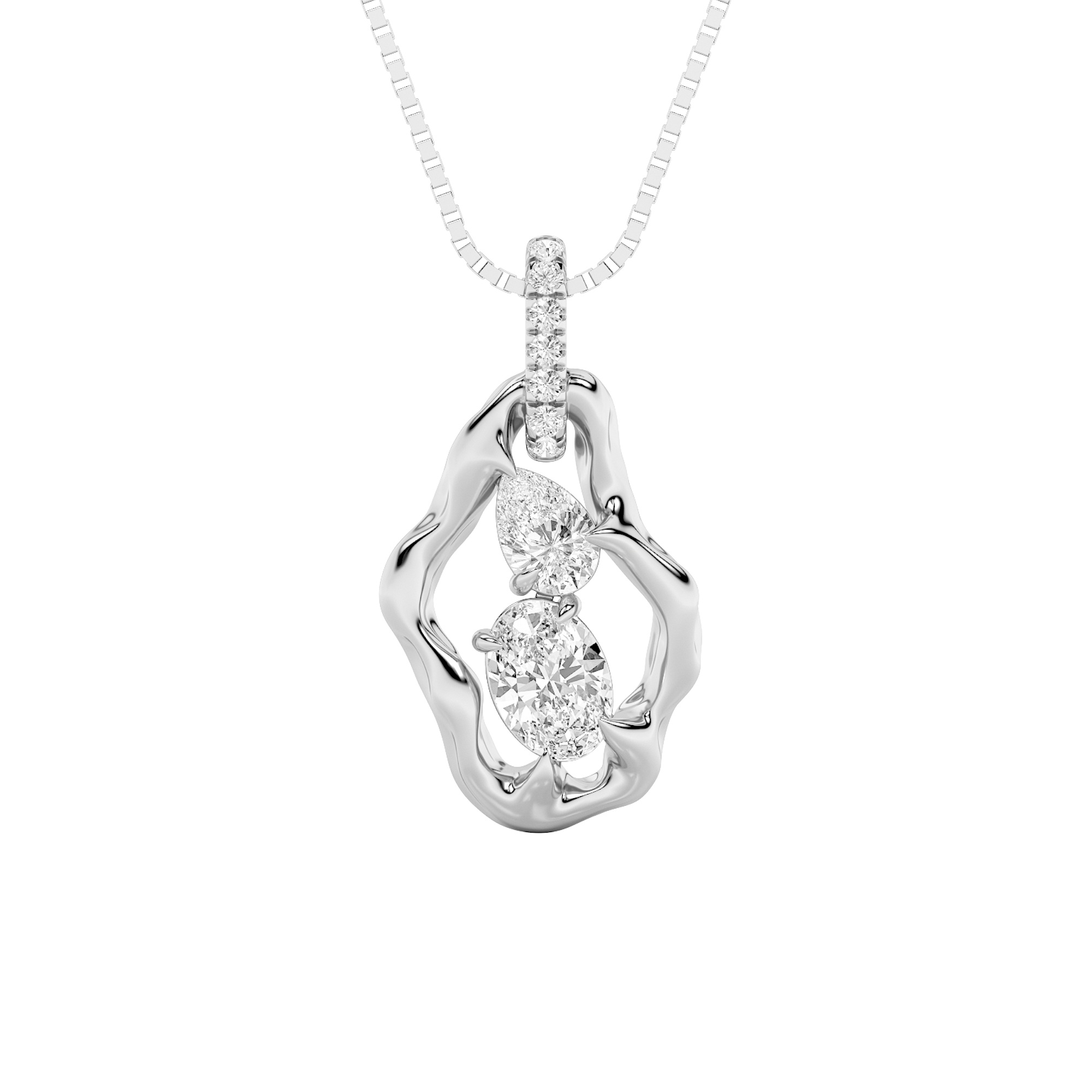 1Cttw Oval Shaped Lab Grown Diamond (F/VS) Organic Design Solitaire Pendant in 14K Gold