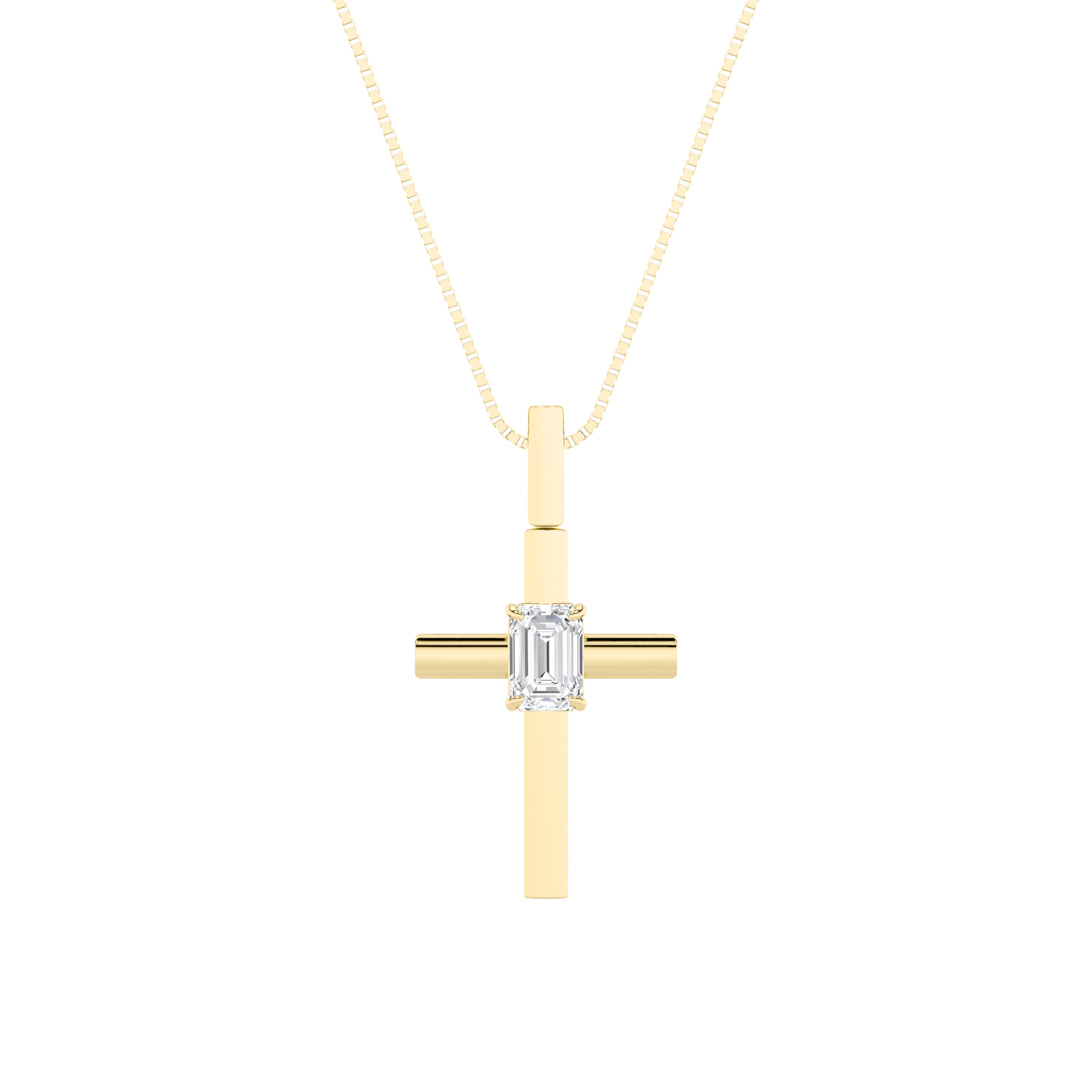 0.5Cttw Emerald Shaped Lab Grown Diamond (F/VS) Cross Pendant in 14K Gold